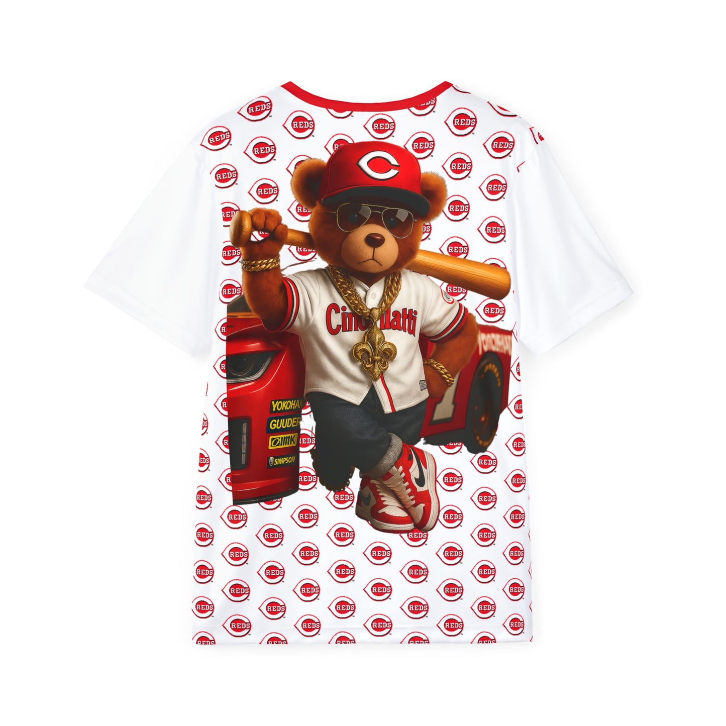 Cincinatti Reds Baseball, Bristol Motor Speedway, White Men's Sports Jersey with Bear Mascot, Cute Baseball Shirt, Sporty Casual Wear, Gifts for Sports Fans, MLB Team Apparel, Fun Birthday Present