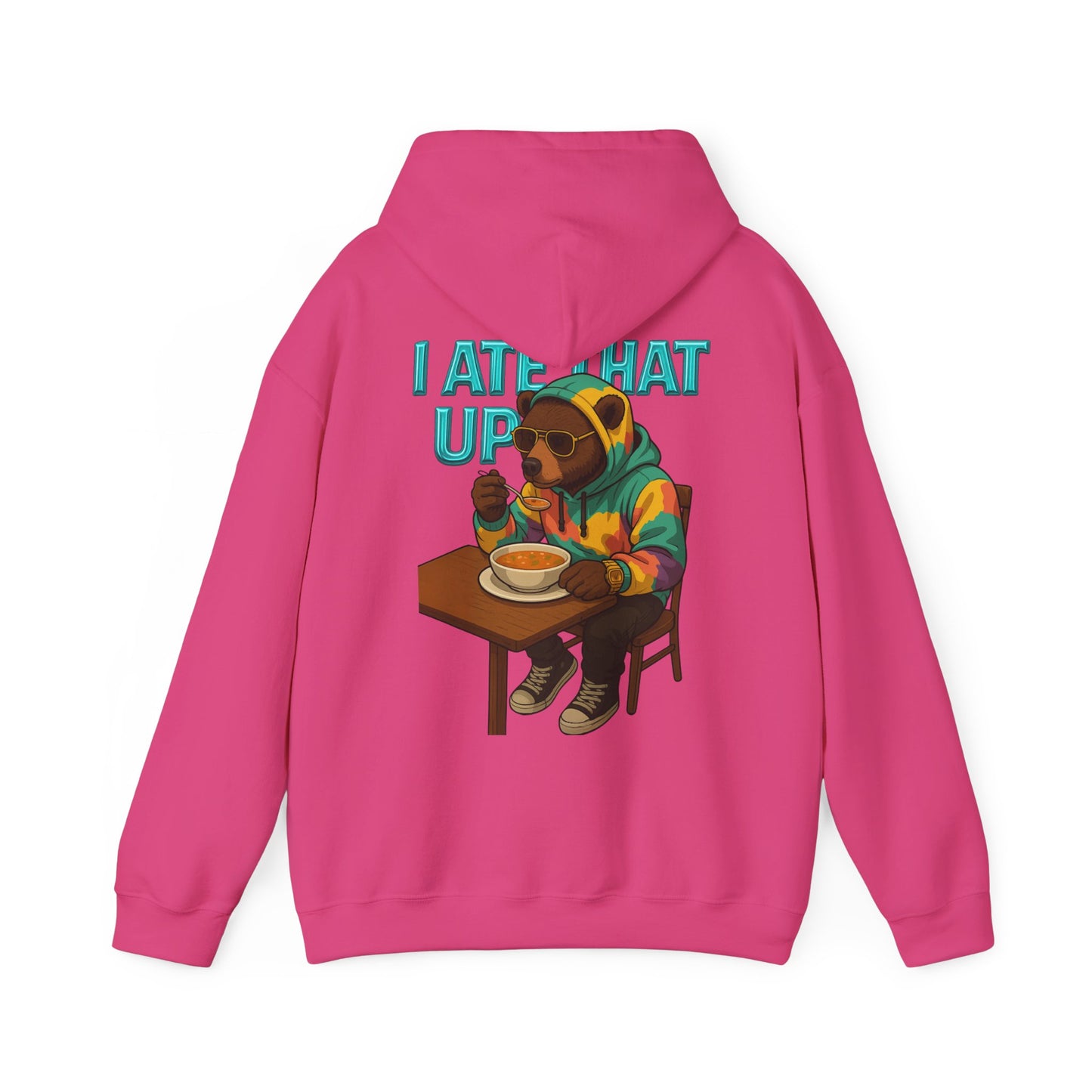 Ate That Up Playful Bear Hoodie, Funny Animal Sweatshirt, Gift for Food Lovers, Cozy Bear Apparel, Unique Unisex Pullover, Fun Statement Top