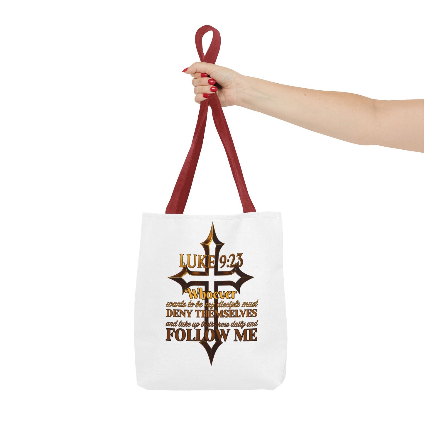 Luke 9:23 Inspirational Cross Tote Bag, Christian Faith Bag, Scripture Motivational Tote, Gift for Believers, Luke 9:23 Bag, Everyday Carry