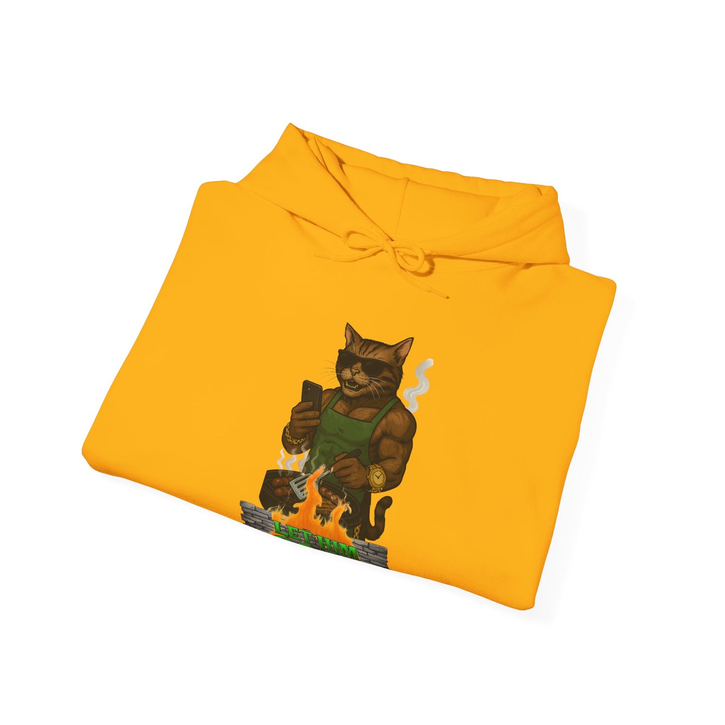 Let Him Cook Cool Cat Grillin' Sweatshirt | Unisex Hoodie for Cat Lovers, Funny Gift for Friends, Cozy Wear, Casual Outfit, Birthday and Holiday Gift
