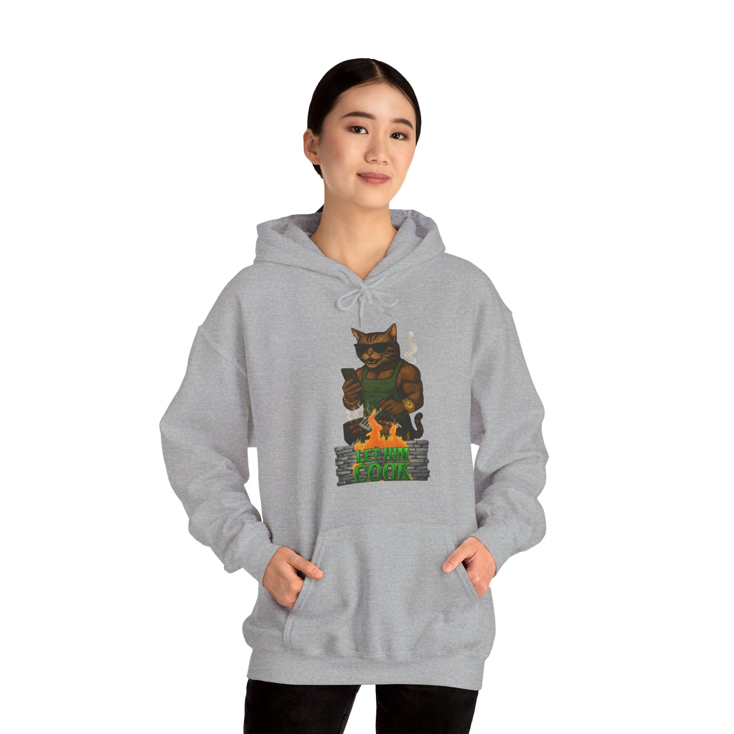 Let Him Cook Cool Cat Grillin' Sweatshirt | Unisex Hoodie for Cat Lovers, Funny Gift for Friends, Cozy Wear, Casual Outfit, Birthday and Holiday Gift