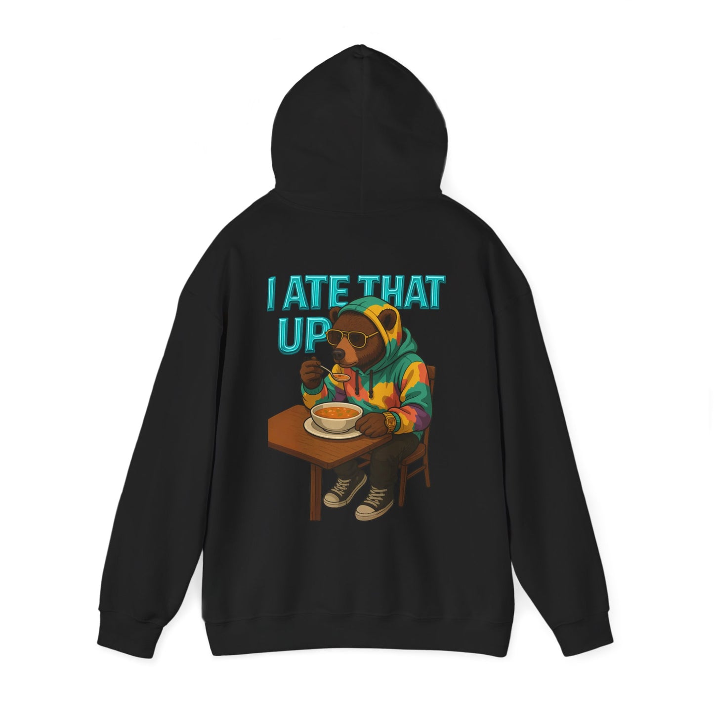 Ate That Up Playful Bear Hoodie, Funny Animal Sweatshirt, Gift for Food Lovers, Cozy Bear Apparel, Unique Unisex Pullover, Fun Statement Top
