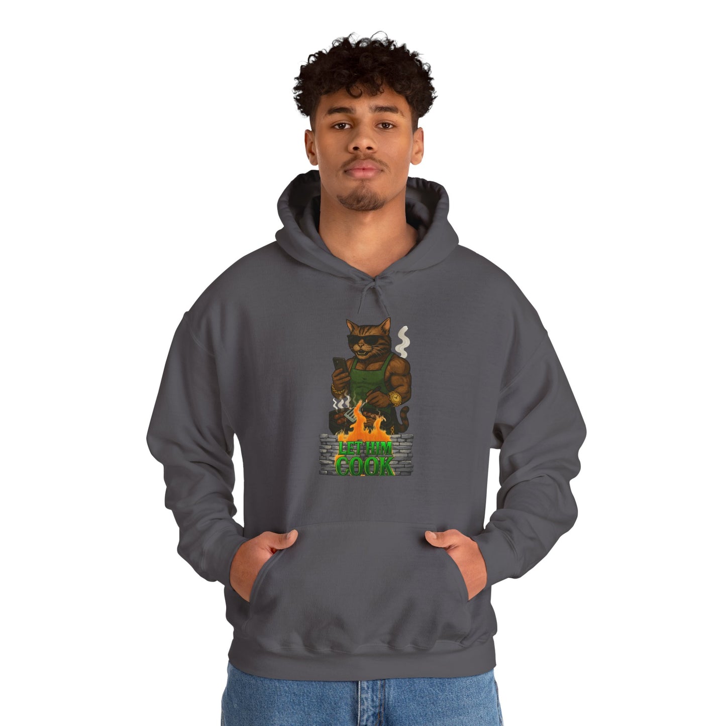 Let Him Cook Cool Cat Grillin' Sweatshirt | Unisex Hoodie for Cat Lovers, Funny Gift for Friends, Cozy Wear, Casual Outfit, Birthday and Holiday Gift