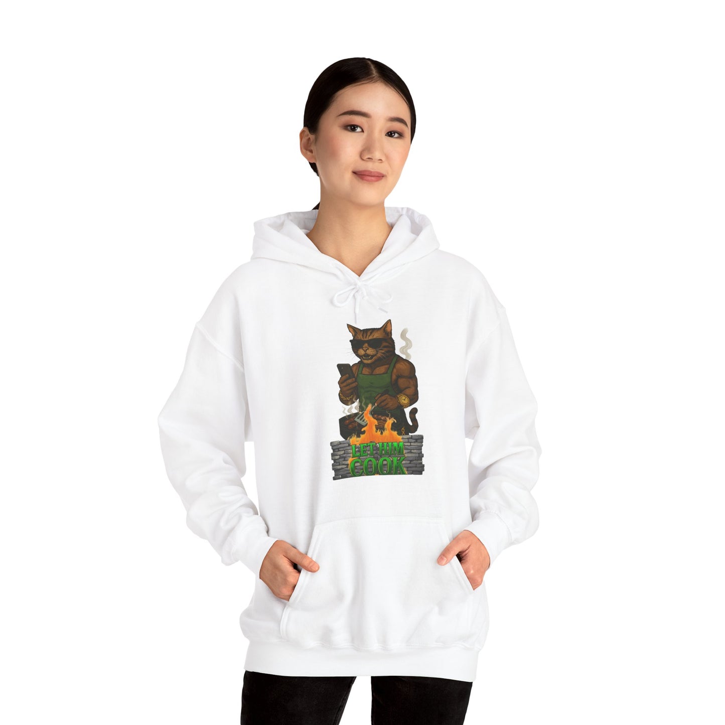 Let Him Cook Cool Cat Grillin' Sweatshirt | Unisex Hoodie for Cat Lovers, Funny Gift for Friends, Cozy Wear, Casual Outfit, Birthday and Holiday Gift