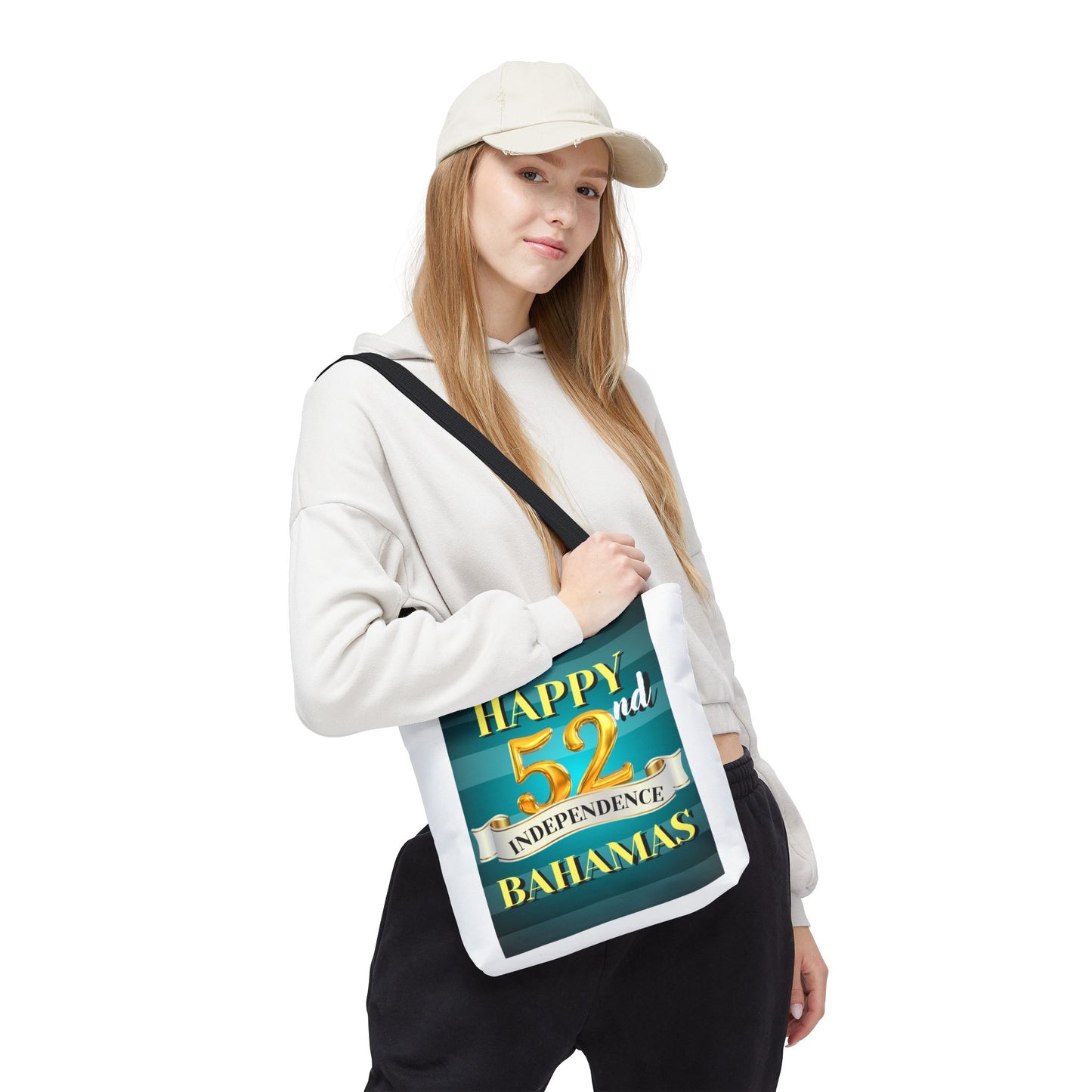 Happy 52nd Independence Blue Stripe Bahamas Tote Bag, Beach Bag, Travel Tote, Gift for Bahamian National Day, Independence Day Celebration