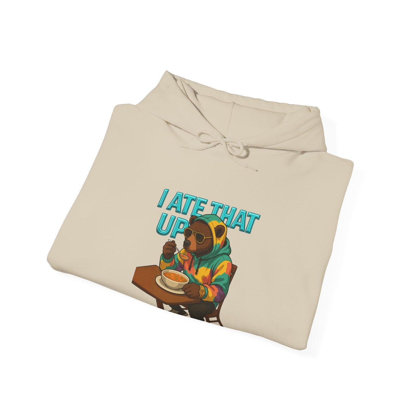 Ate That Up Playful Bear Hoodie, Funny Animal Sweatshirt, Gift for Food Lovers, Cozy Bear Apparel, Unique Unisex Pullover, Fun Statement Top