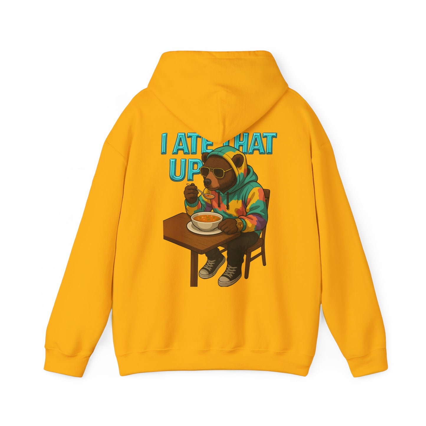 Ate That Up Playful Bear Hoodie, Funny Animal Sweatshirt, Gift for Food Lovers, Cozy Bear Apparel, Unique Unisex Pullover, Fun Statement Top