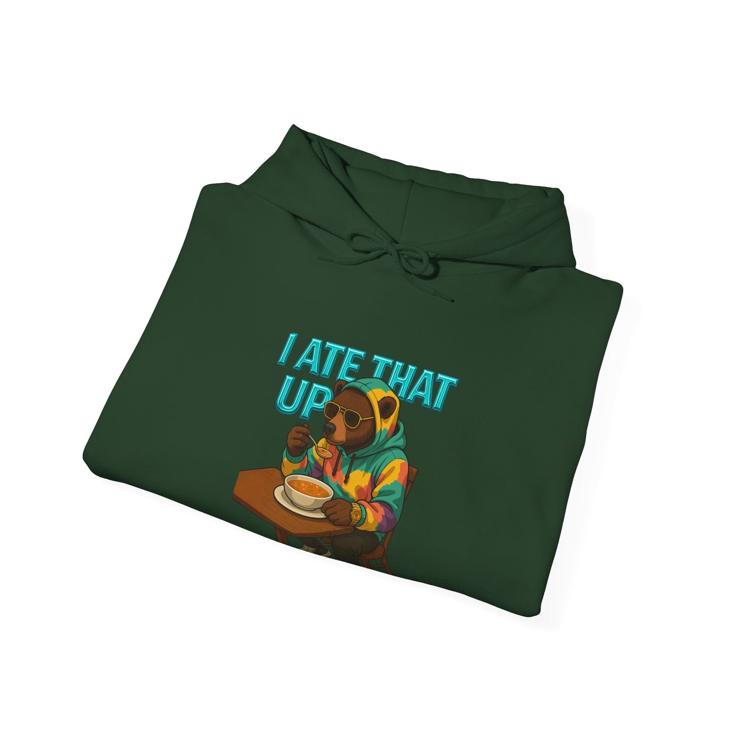 Ate That Up Playful Bear Hoodie, Funny Animal Sweatshirt, Gift for Food Lovers, Cozy Bear Apparel, Unique Unisex Pullover, Fun Statement Top