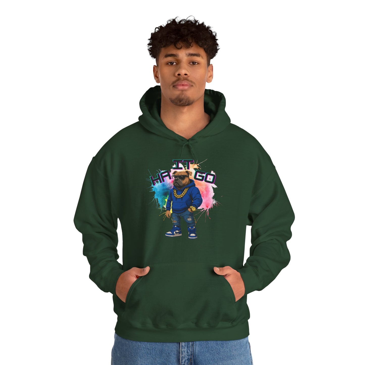 Ha It Go Cool Hipster Dog Hoodie, Streetwear Unisex Sweatshirt, Funny Pet Lover Gift, Casual Stylish Pullover, Colorful Graphic Sweatshirt