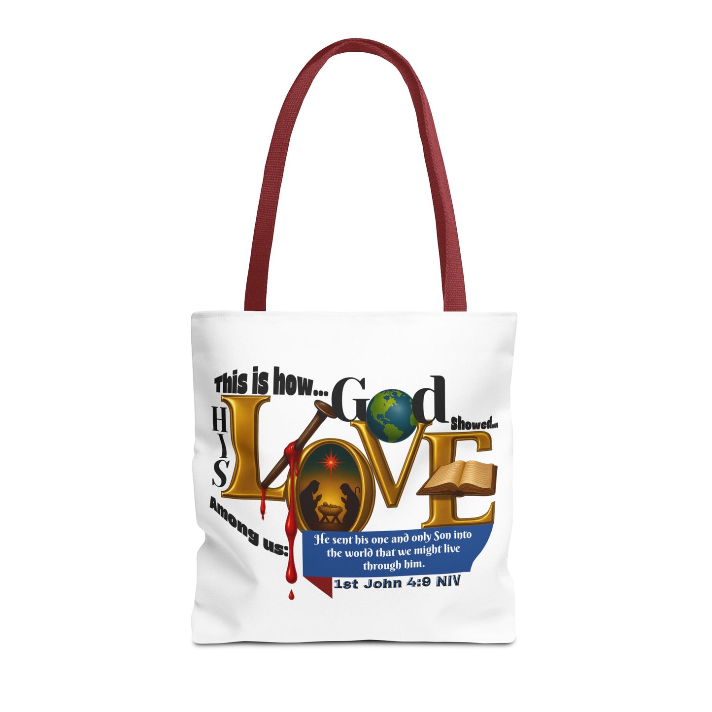 1st John 4:9 Faith-Inspired Tote Bag, Christian Gift, Religious Tote, Bible Verse Bag, Everyday Use, Church Accessory