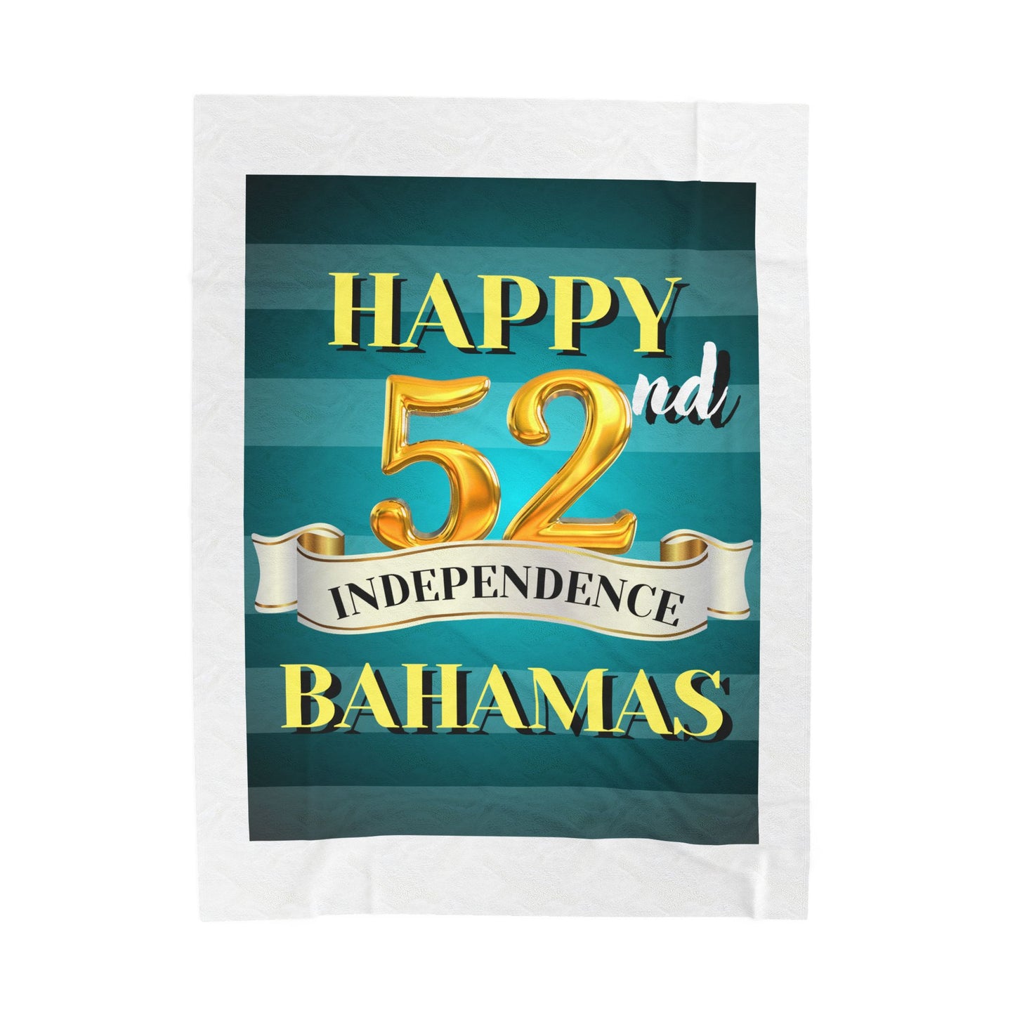 Happy 52nd Independence Blue Stripe Bahamas Velveteen Plush Blanket, Cozy Throw, Travel Blanket, Home Decor, Gift Idea, 52nd Independence Celebration