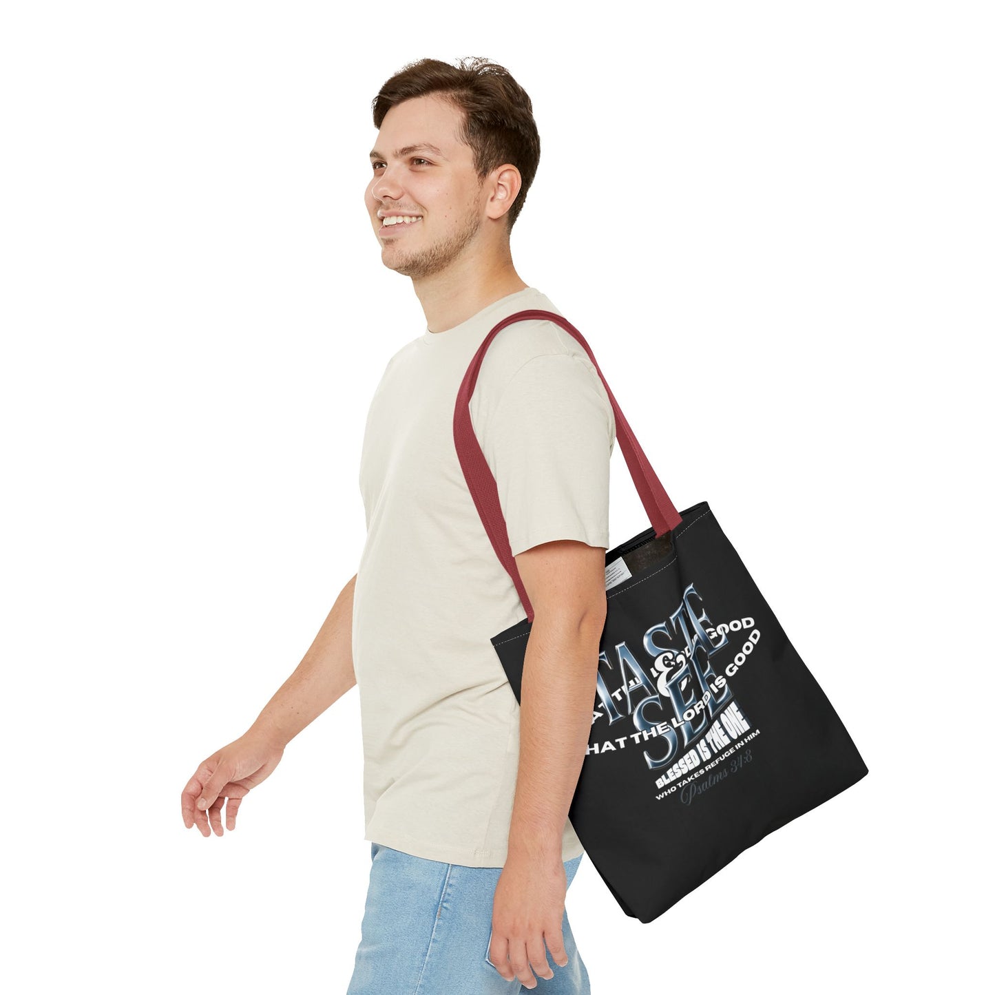 Taste and See Inspirational Tote Bag - Faith & Spirituality, Christian Gift, Bible Verse, Religious Accessories, Everyday Use, Stylish Carryall