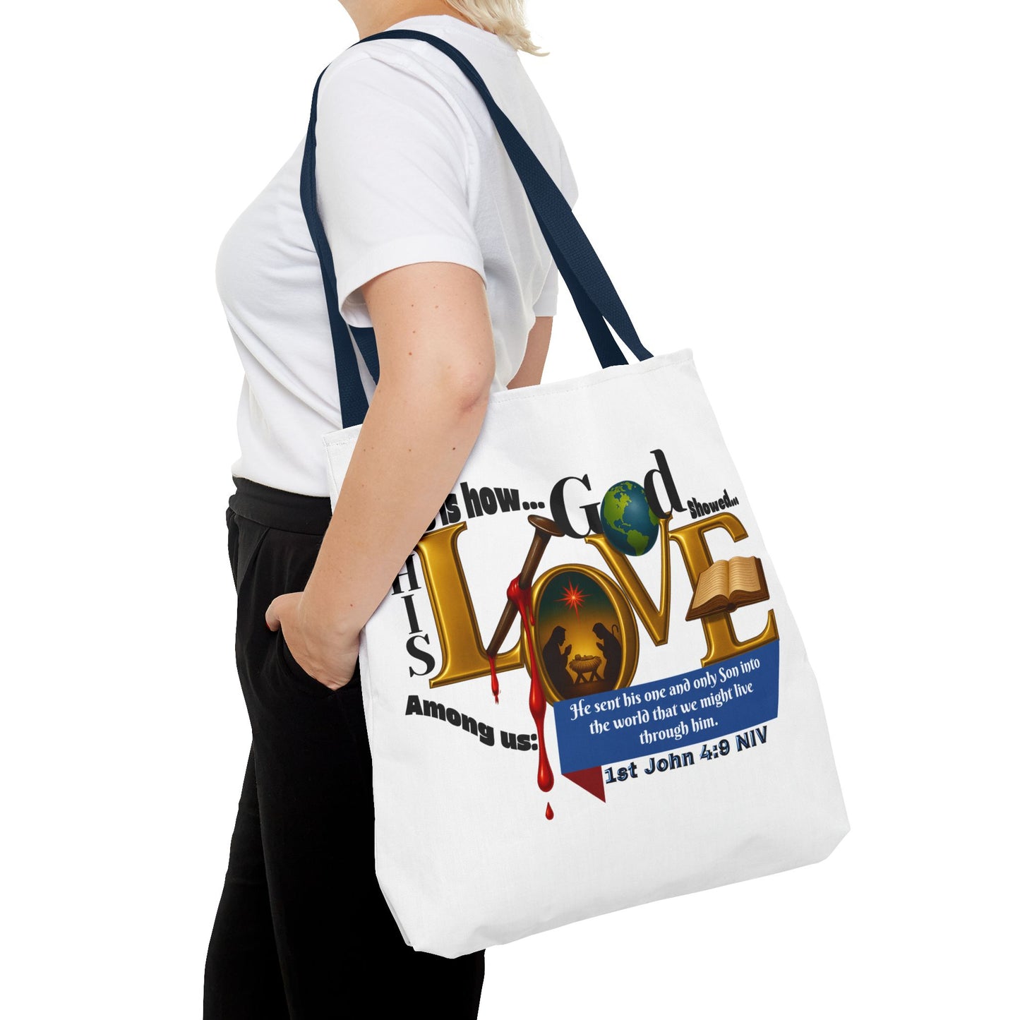 1st John 4:9 Faith-Inspired Tote Bag, Christian Gift, Religious Tote, Bible Verse Bag, Everyday Use, Church Accessory