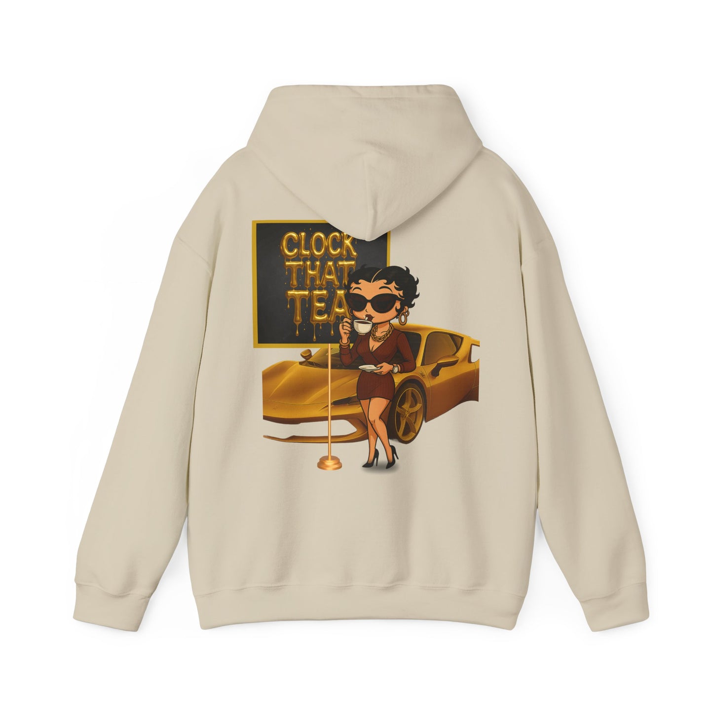 Clock That Tea Chic Hooded Sweatshirt for Tea Lovers, Trendy Unisex Pullover, Casual Streetwear, Gift for Friends, Perfect for Cozy Days