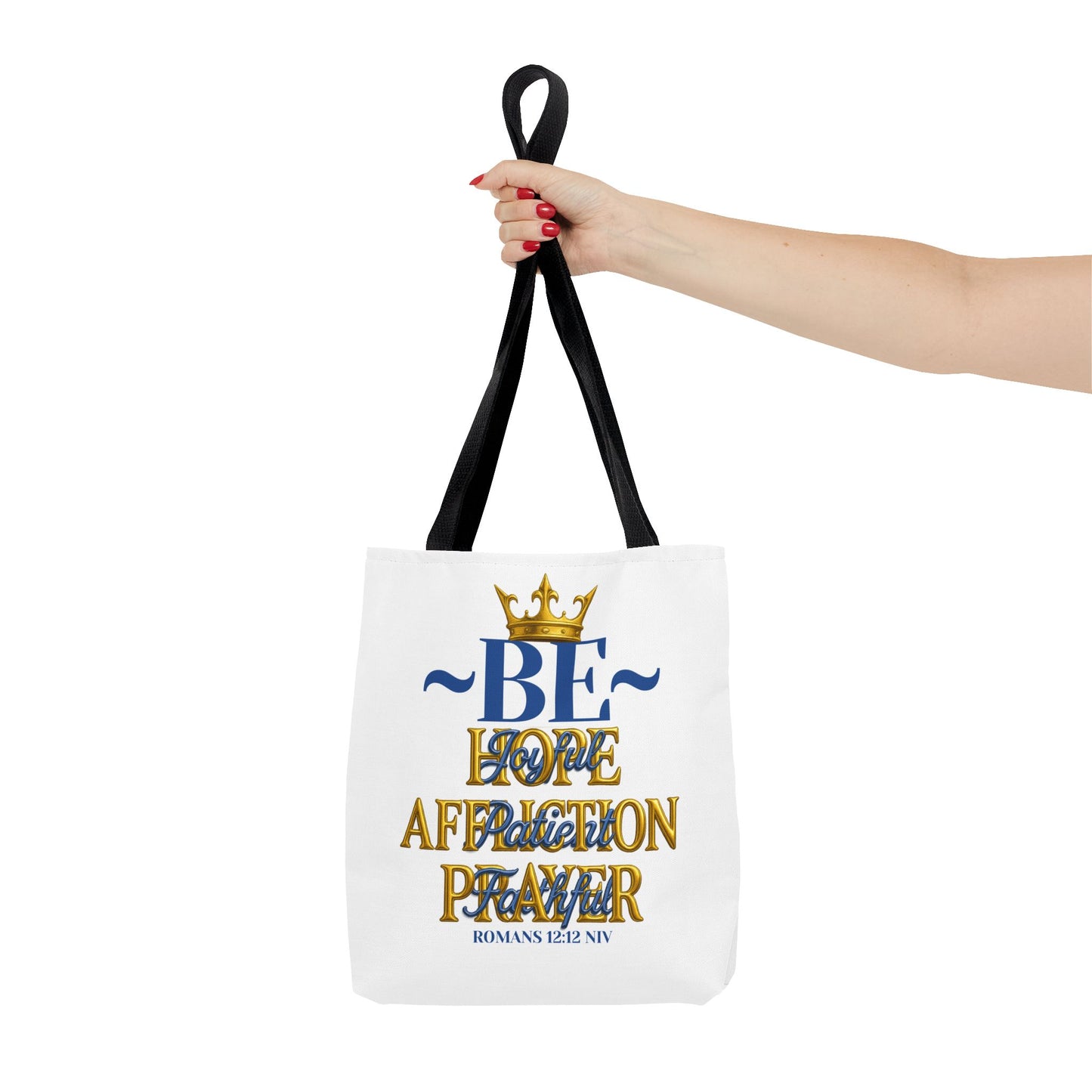 Romans 12:12 Inspirational Tote Bag - Be joyful in Hope - Love, Affection, Prayer | Eco-Friendly, Gift for Her, Everyday Bag, Bible Verse, Fashion Accessory