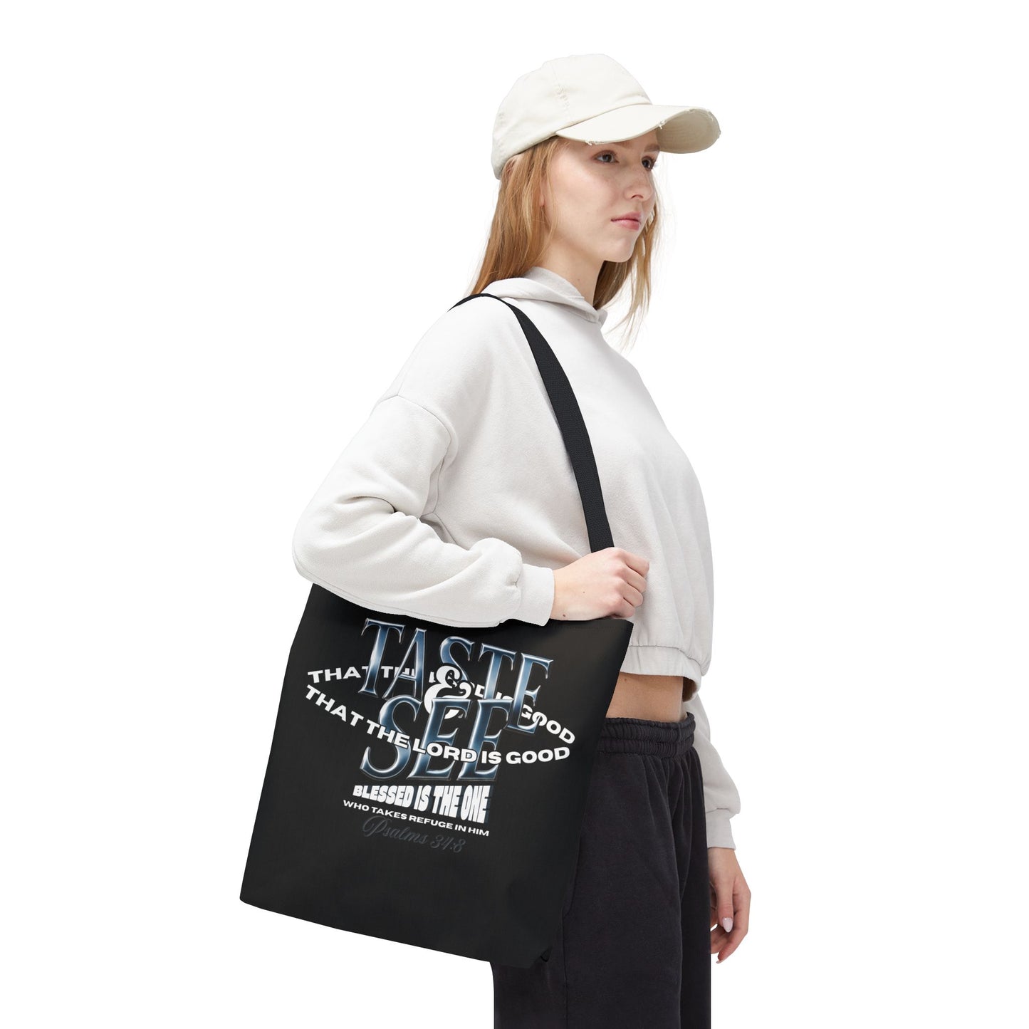 Taste and See Inspirational Tote Bag - Faith & Spirituality, Christian Gift, Bible Verse, Religious Accessories, Everyday Use, Stylish Carryall