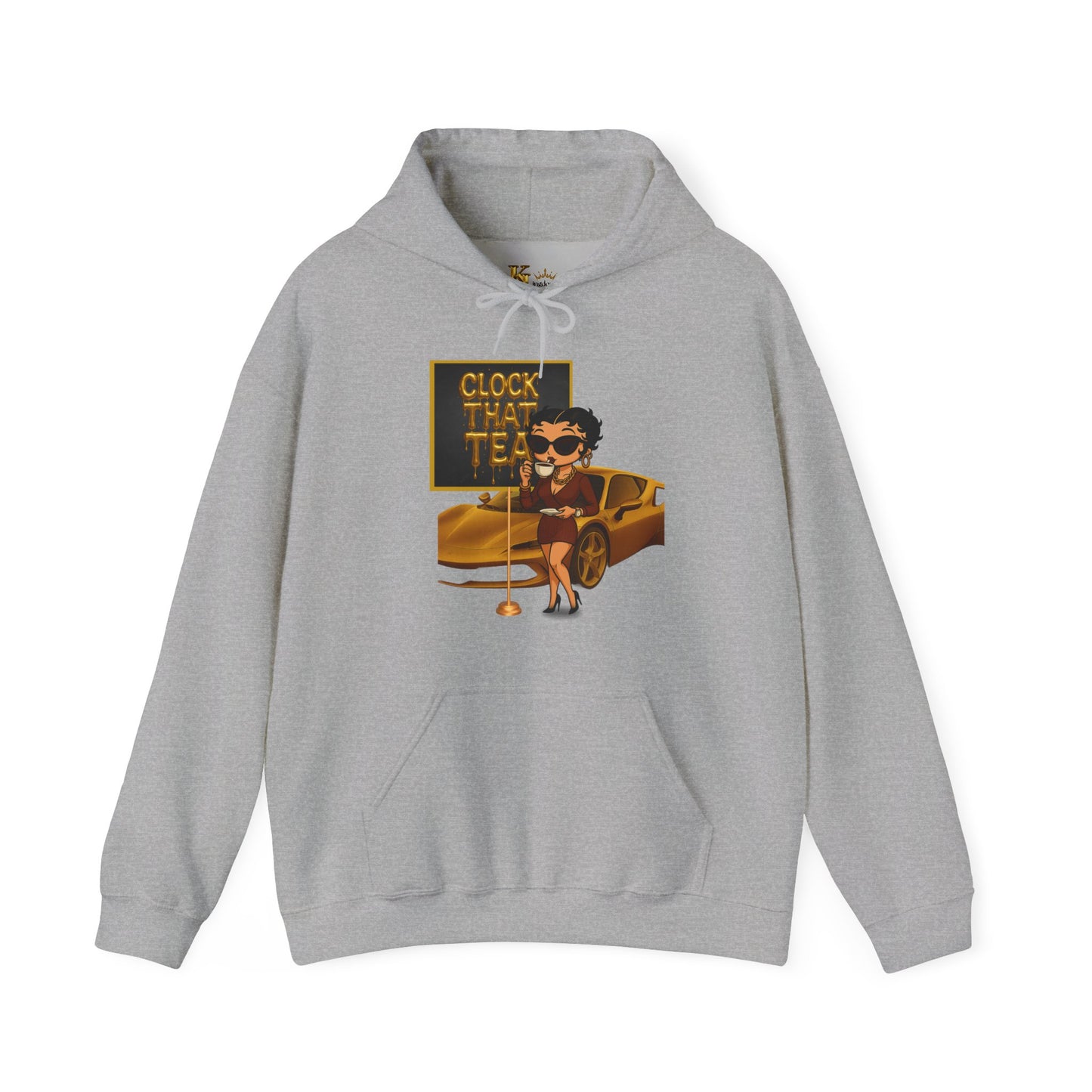 Clock That Tea Chic Hooded Sweatshirt for Tea Lovers, Trendy Unisex Pullover, Casual Streetwear, Gift for Friends, Perfect for Cozy Days