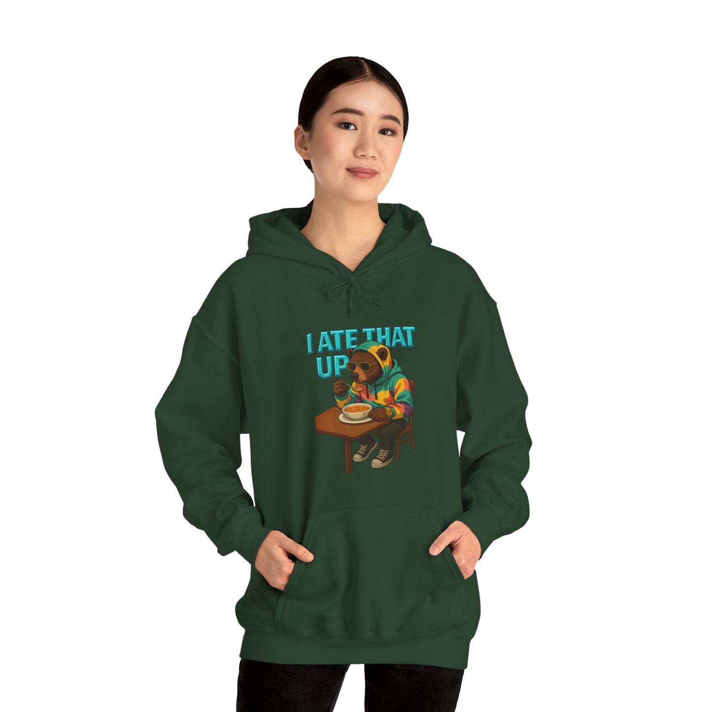 Ate That Up Playful Bear Hoodie, Funny Animal Sweatshirt, Gift for Food Lovers, Cozy Bear Apparel, Unique Unisex Pullover, Fun Statement Top
