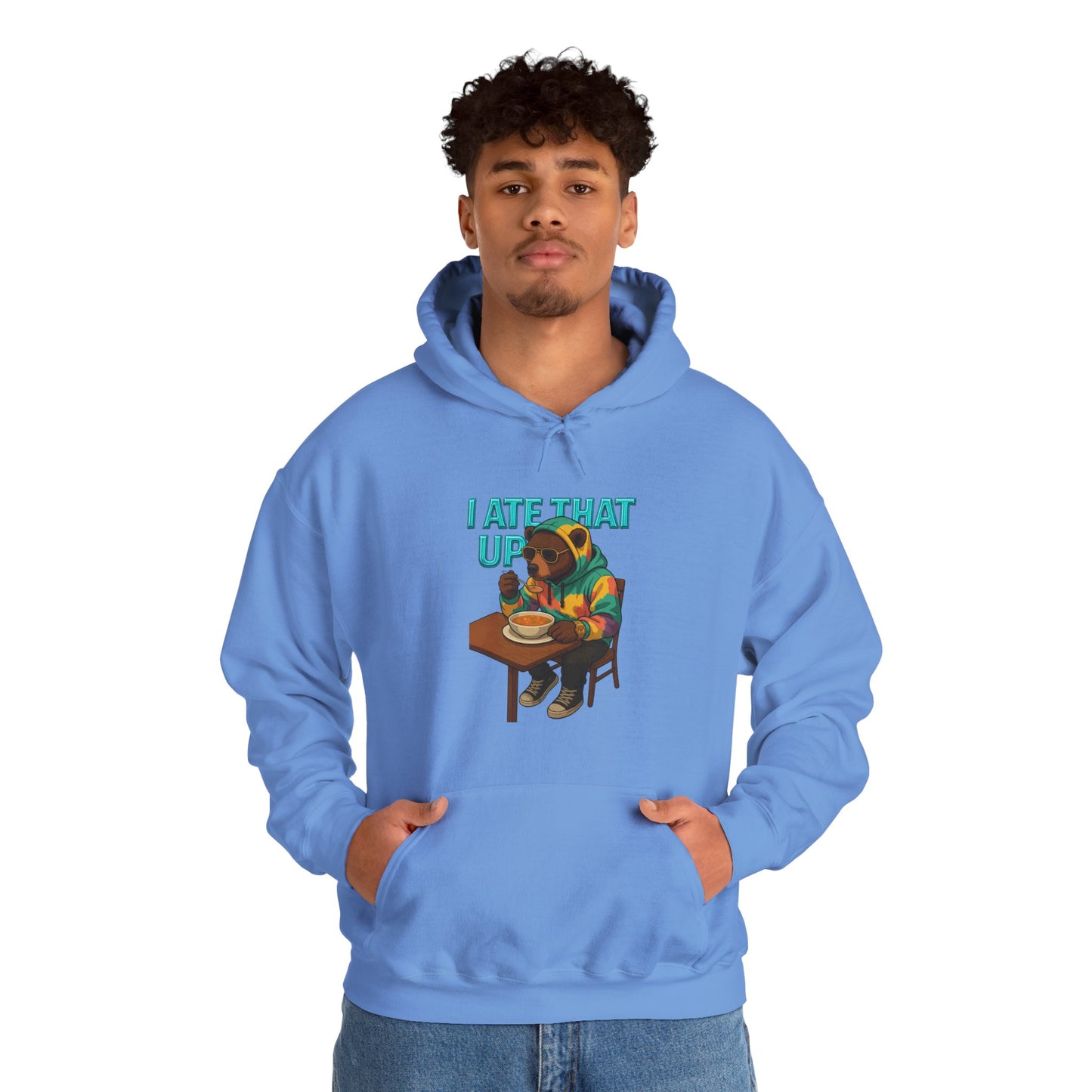 Ate That Up Playful Bear Hoodie, Funny Animal Sweatshirt, Gift for Food Lovers, Cozy Bear Apparel, Unique Unisex Pullover, Fun Statement Top