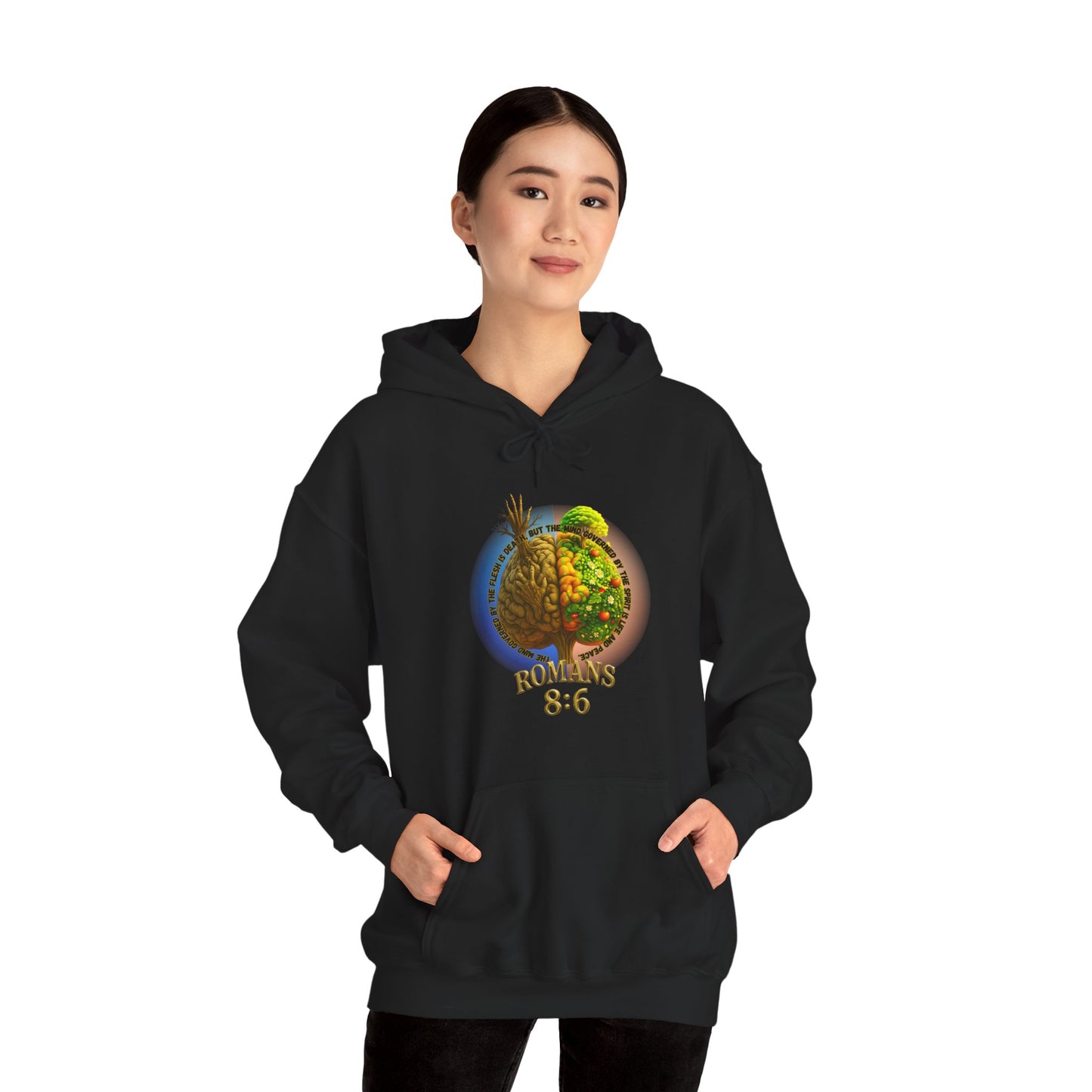 Romans 8:6, Inspirational Unisex Hooded Sweatshirt, Motivational Gift, Cozy Print, Spiritual Hoodie, Everyday Wear, Affirmation Clothing