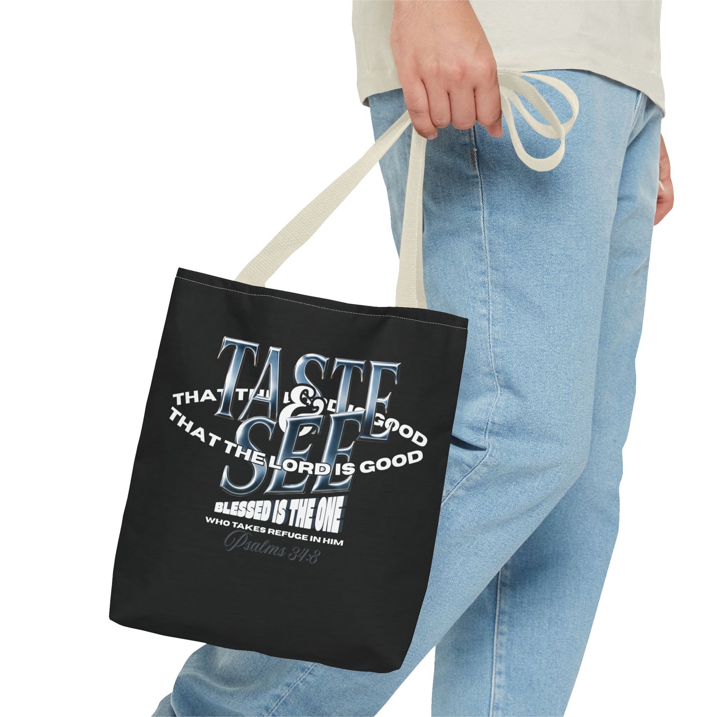 Taste and See Inspirational Tote Bag - Faith & Spirituality, Christian Gift, Bible Verse, Religious Accessories, Everyday Use, Stylish Carryall