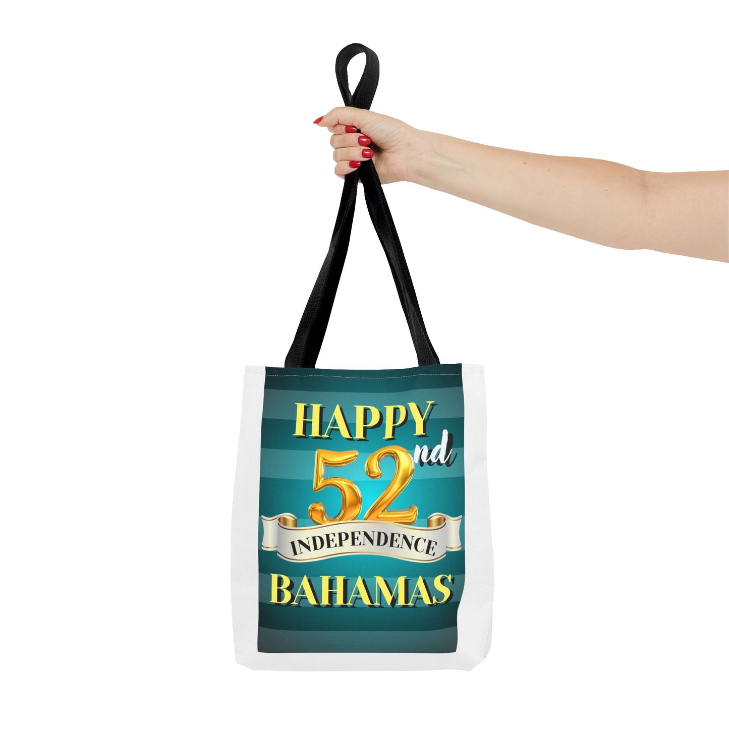 Happy 52nd Independence Blue Stripe Bahamas Tote Bag, Beach Bag, Travel Tote, Gift for Bahamian National Day, Independence Day Celebration