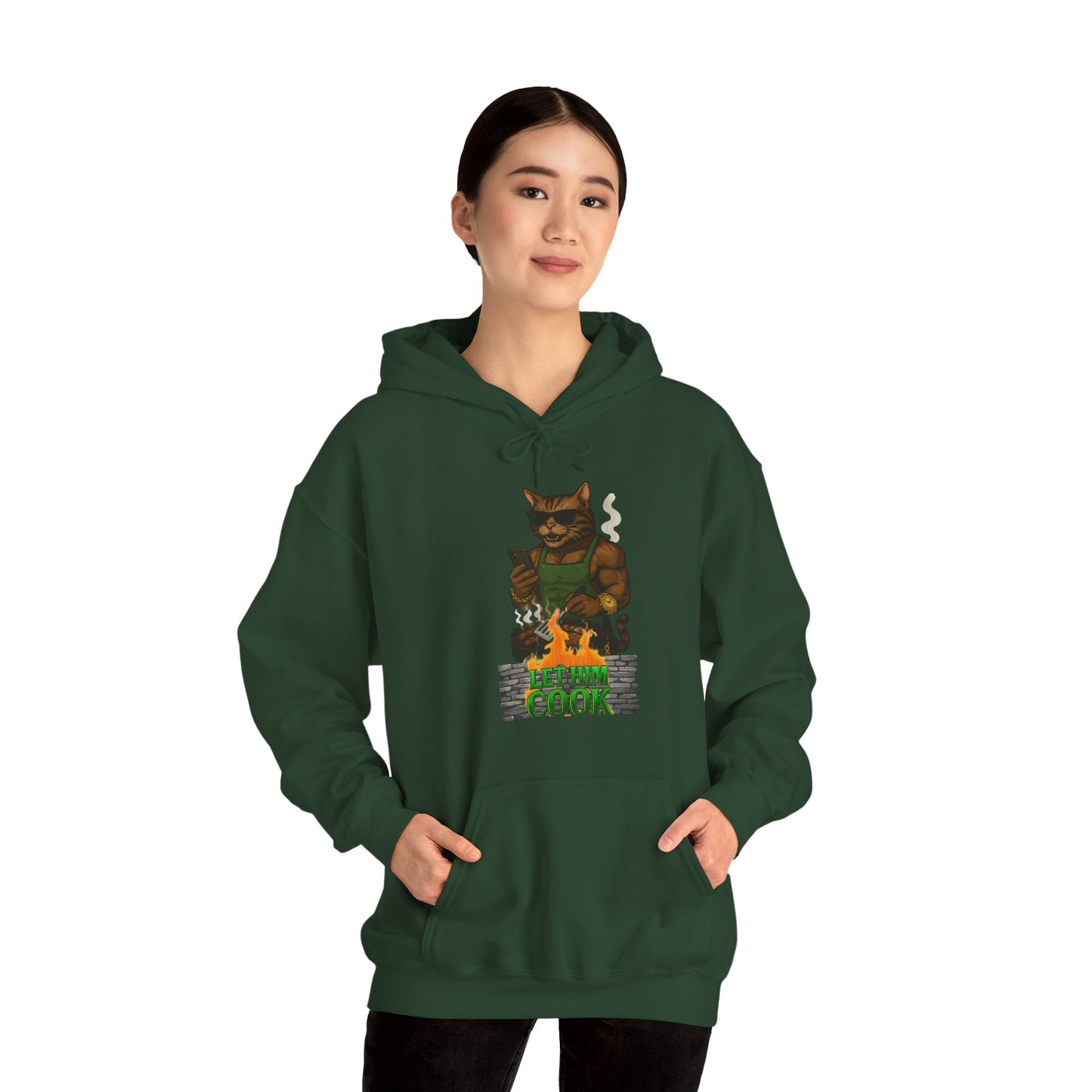 Let Him Cook Cool Cat Grillin' Sweatshirt | Unisex Hoodie for Cat Lovers, Funny Gift for Friends, Cozy Wear, Casual Outfit, Birthday and Holiday Gift