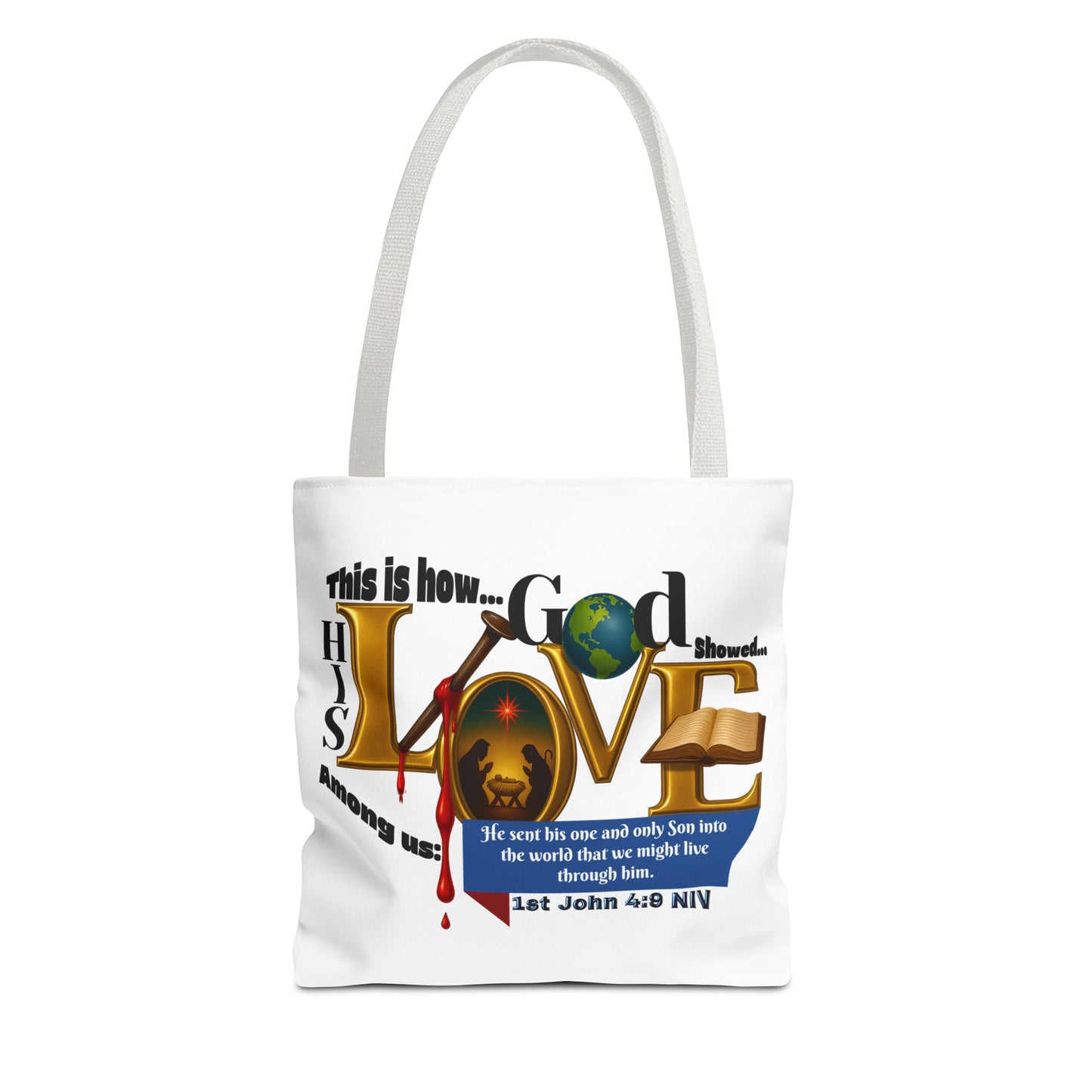 1st John 4:9 Faith-Inspired Tote Bag, Christian Gift, Religious Tote, Bible Verse Bag, Everyday Use, Church Accessory