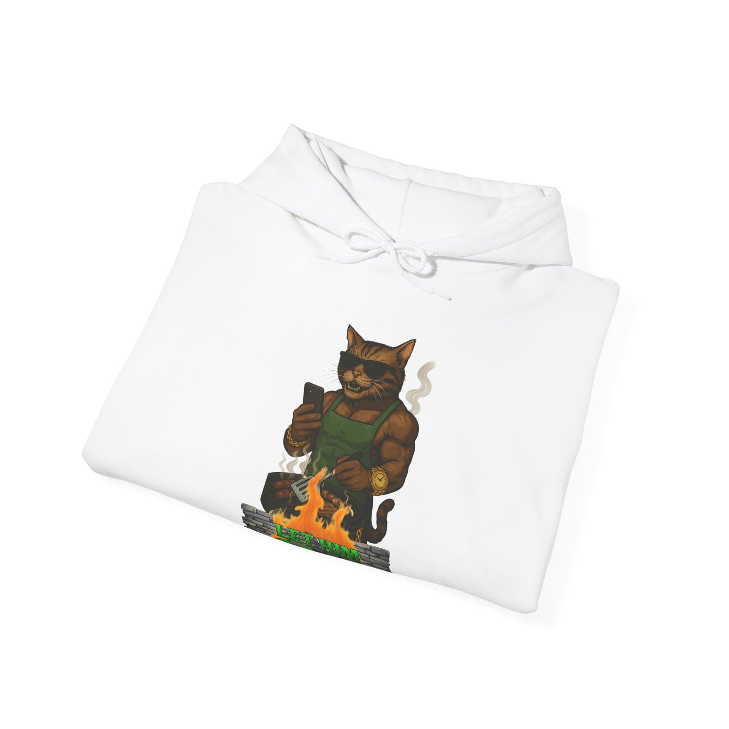 Let Him Cook Cool Cat Grillin' Sweatshirt | Unisex Hoodie for Cat Lovers, Funny Gift for Friends, Cozy Wear, Casual Outfit, Birthday and Holiday Gift