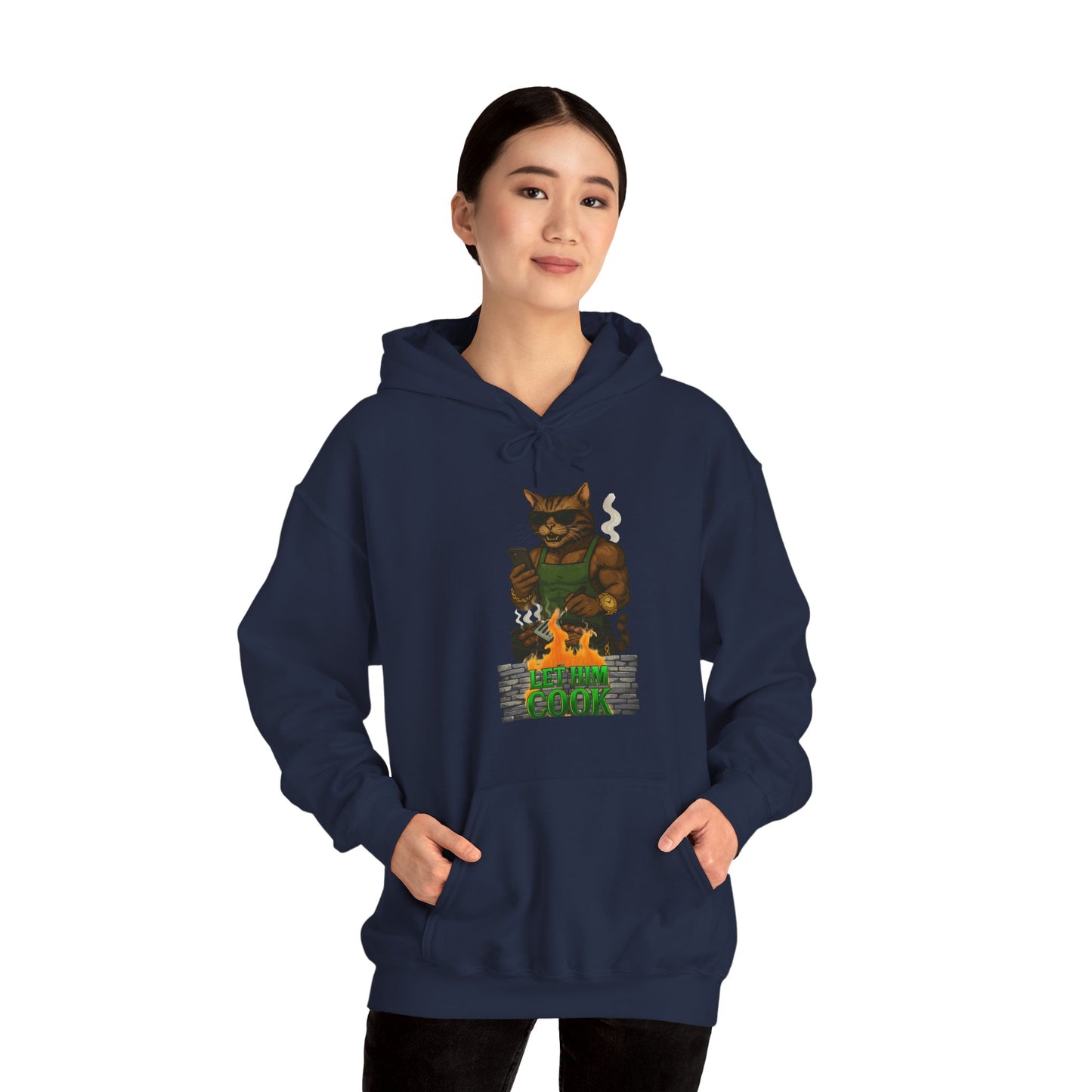 Let Him Cook Cool Cat Grillin' Sweatshirt | Unisex Hoodie for Cat Lovers, Funny Gift for Friends, Cozy Wear, Casual Outfit, Birthday and Holiday Gift