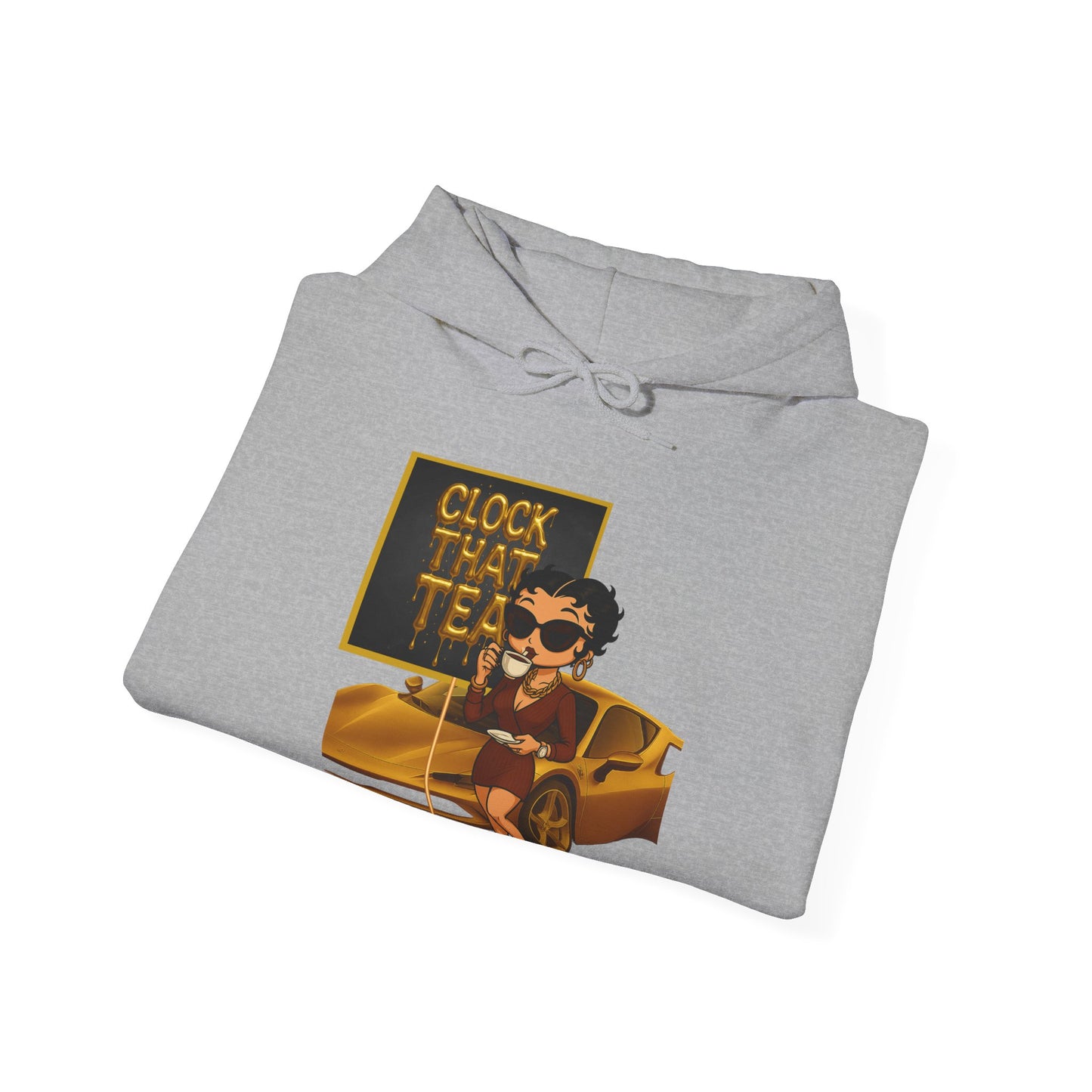 Clock That Tea Chic Hooded Sweatshirt for Tea Lovers, Trendy Unisex Pullover, Casual Streetwear, Gift for Friends, Perfect for Cozy Days