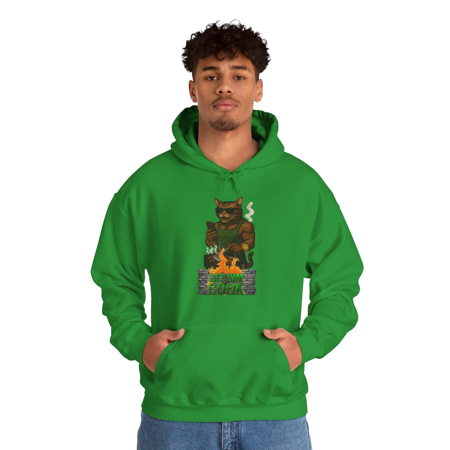 Let Him Cook Cool Cat Grillin' Sweatshirt | Unisex Hoodie for Cat Lovers, Funny Gift for Friends, Cozy Wear, Casual Outfit, Birthday and Holiday Gift