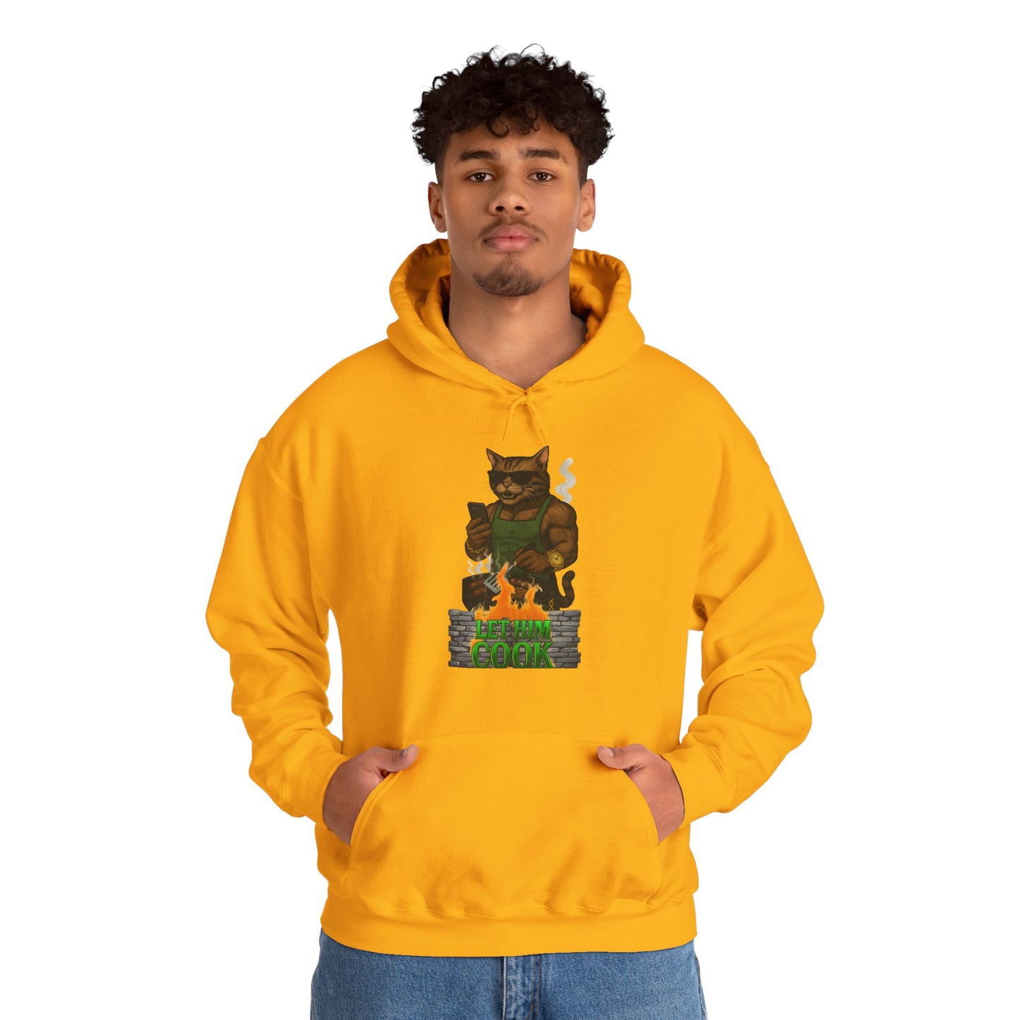 Let Him Cook Cool Cat Grillin' Sweatshirt | Unisex Hoodie for Cat Lovers, Funny Gift for Friends, Cozy Wear, Casual Outfit, Birthday and Holiday Gift