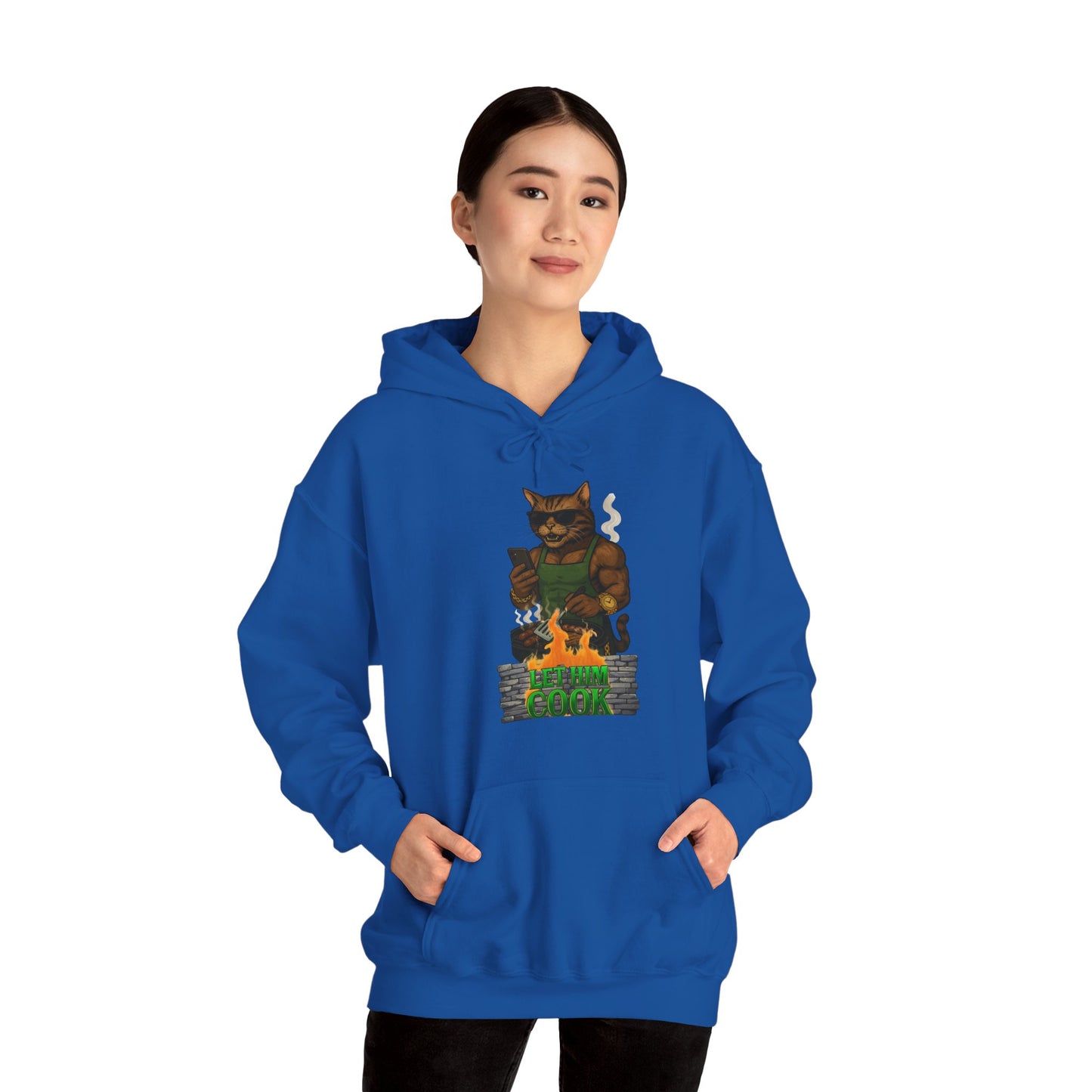 Let Him Cook Cool Cat Grillin' Sweatshirt | Unisex Hoodie for Cat Lovers, Funny Gift for Friends, Cozy Wear, Casual Outfit, Birthday and Holiday Gift