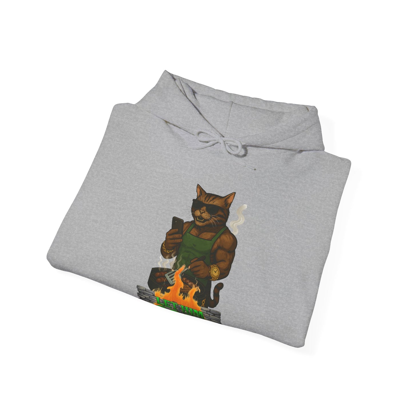 Let Him Cook Cool Cat Grillin' Sweatshirt | Unisex Hoodie for Cat Lovers, Funny Gift for Friends, Cozy Wear, Casual Outfit, Birthday and Holiday Gift