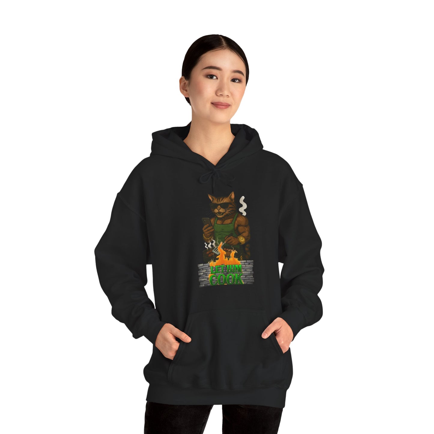 Let Him Cook Cool Cat Grillin' Sweatshirt | Unisex Hoodie for Cat Lovers, Funny Gift for Friends, Cozy Wear, Casual Outfit, Birthday and Holiday Gift