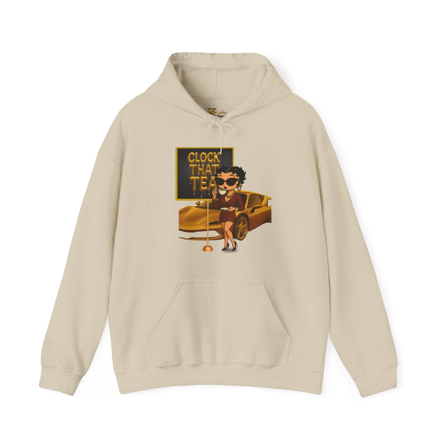 Clock That Tea Chic Hooded Sweatshirt for Tea Lovers, Trendy Unisex Pullover, Casual Streetwear, Gift for Friends, Perfect for Cozy Days