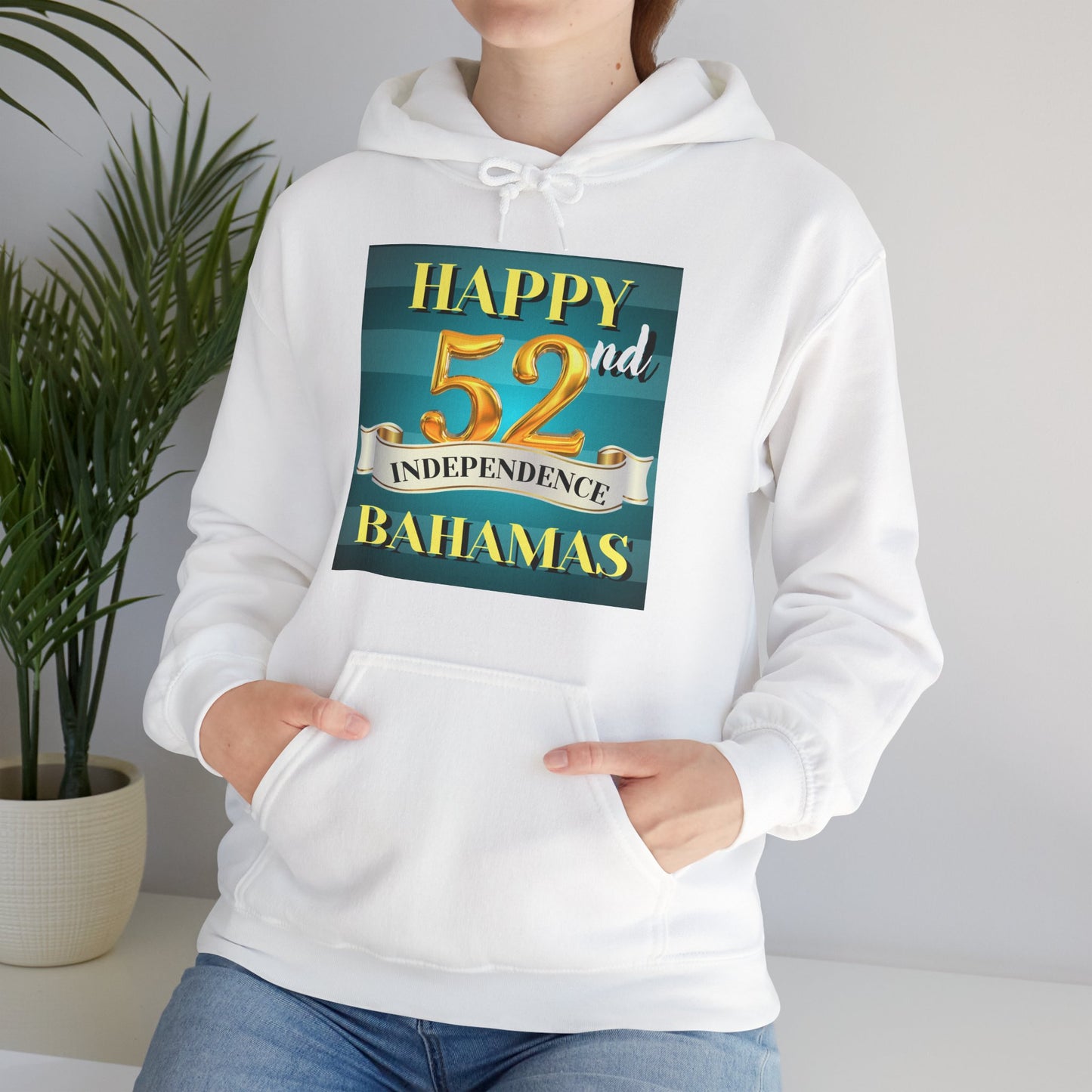 Happy 52nd Independence Blue Stripe Bahamas Hoodie, Cozy Sweatshirt, 52nd Anniversary Gift, Unisex Pullover, Festive Celebration Apparel