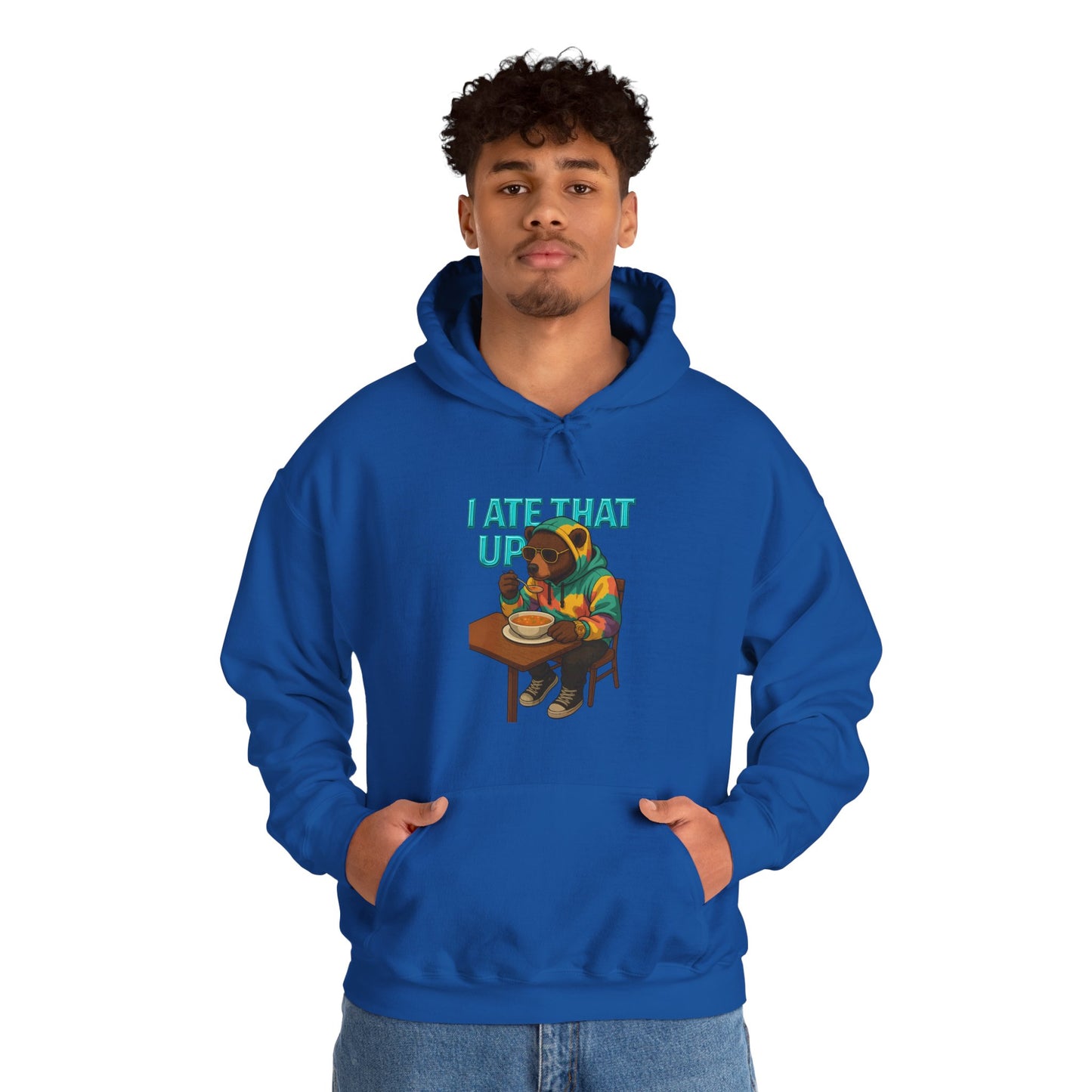 Ate That Up Playful Bear Hoodie, Funny Animal Sweatshirt, Gift for Food Lovers, Cozy Bear Apparel, Unique Unisex Pullover, Fun Statement Top