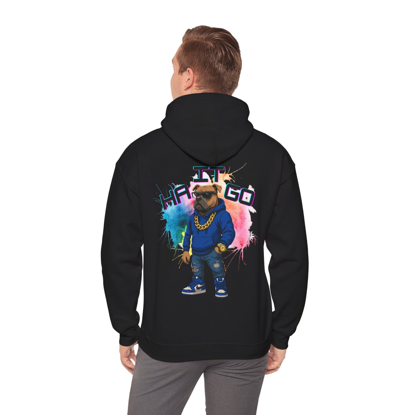 Ha It Go Cool Hipster Dog Hoodie, Streetwear Unisex Sweatshirt, Funny Pet Lover Gift, Casual Stylish Pullover, Colorful Graphic Sweatshirt