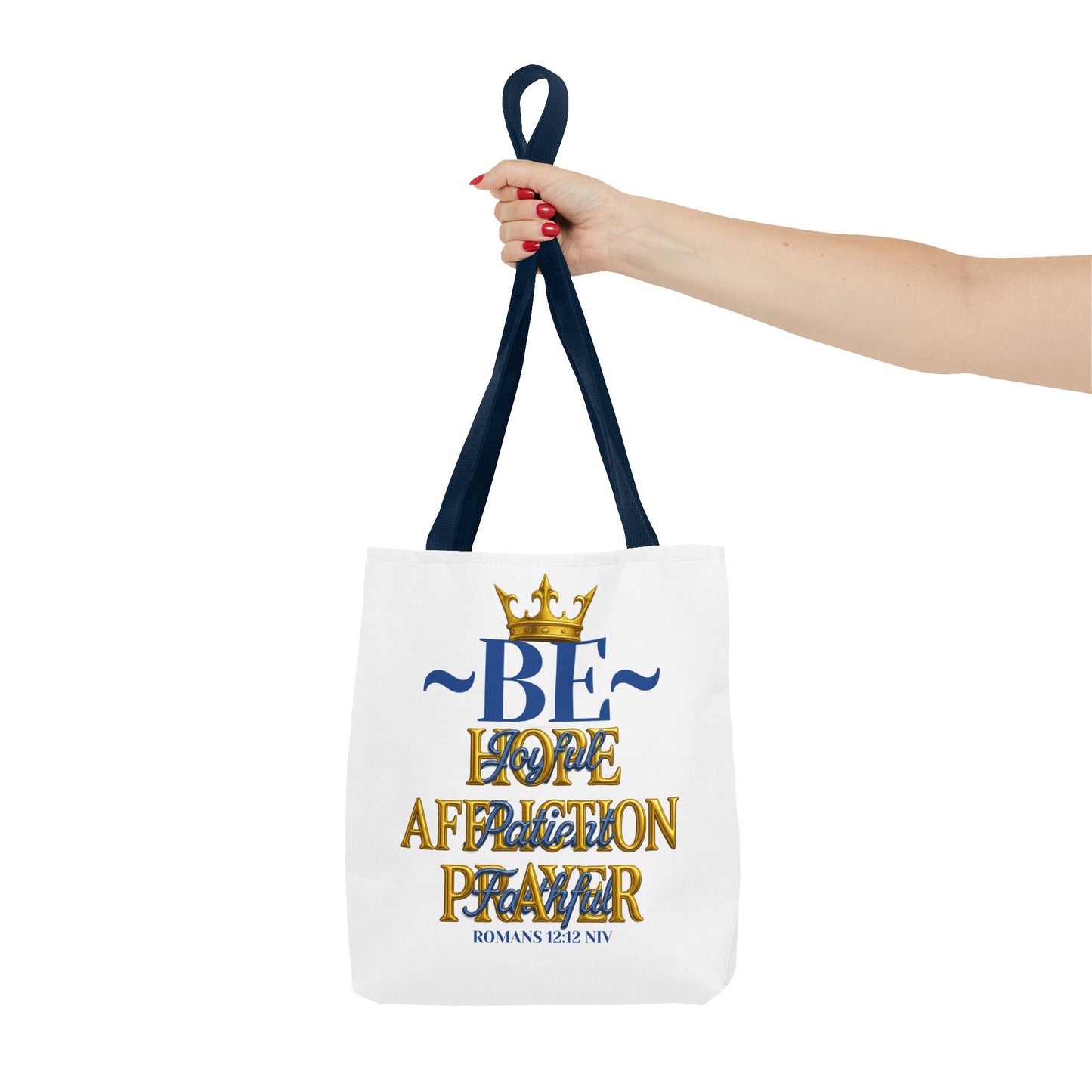 Romans 12:12 Inspirational Tote Bag - Be joyful in Hope - Love, Affection, Prayer | Eco-Friendly, Gift for Her, Everyday Bag, Bible Verse, Fashion Accessory