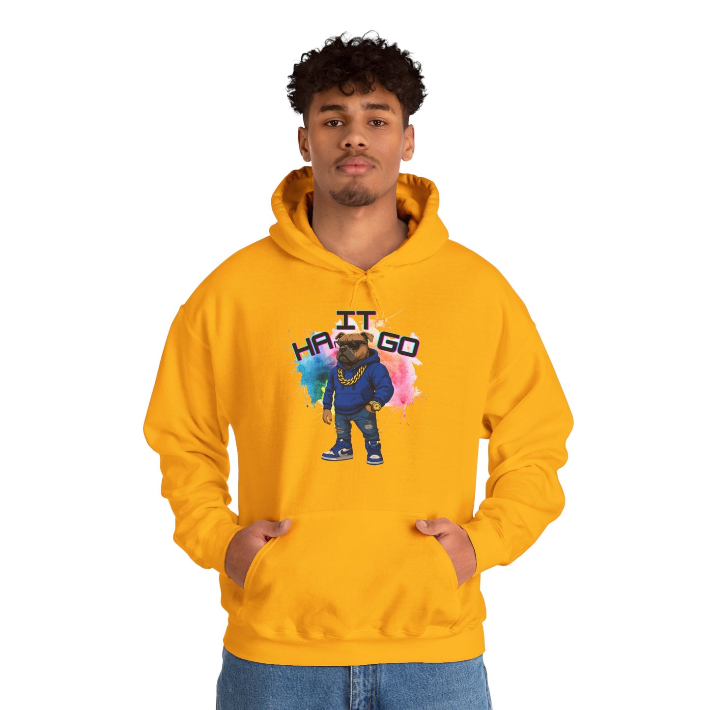 Ha It Go Cool Hipster Dog Hoodie, Streetwear Unisex Sweatshirt, Funny Pet Lover Gift, Casual Stylish Pullover, Colorful Graphic Sweatshirt