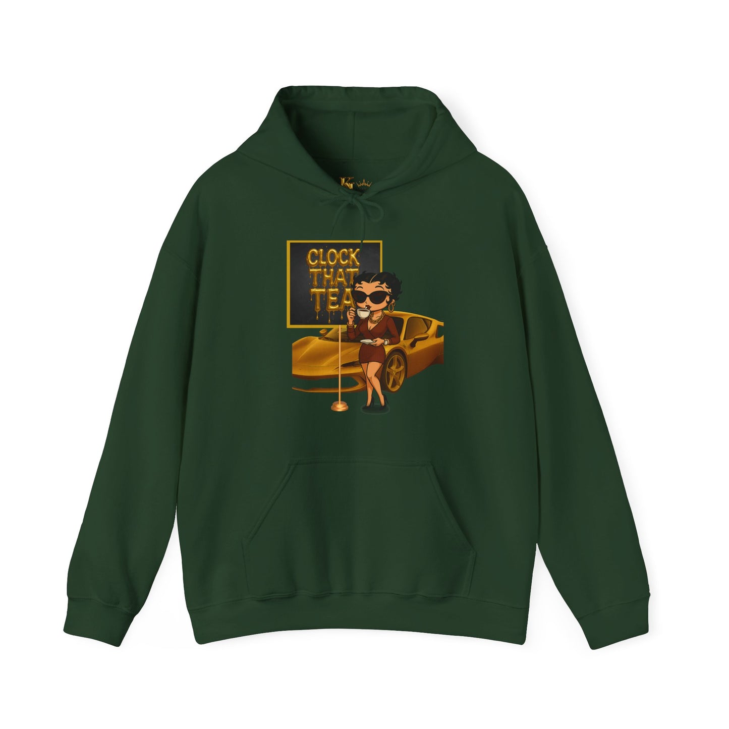 Clock That Tea Chic Hooded Sweatshirt for Tea Lovers, Trendy Unisex Pullover, Casual Streetwear, Gift for Friends, Perfect for Cozy Days