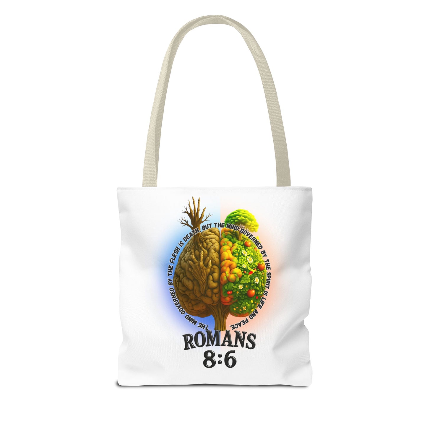 Romans 8:6 Inspirational Tote Bag, Motivational Shopping Bag, Eco-Friendly Tote, Faith-Based Gift, Positive Message Carrier