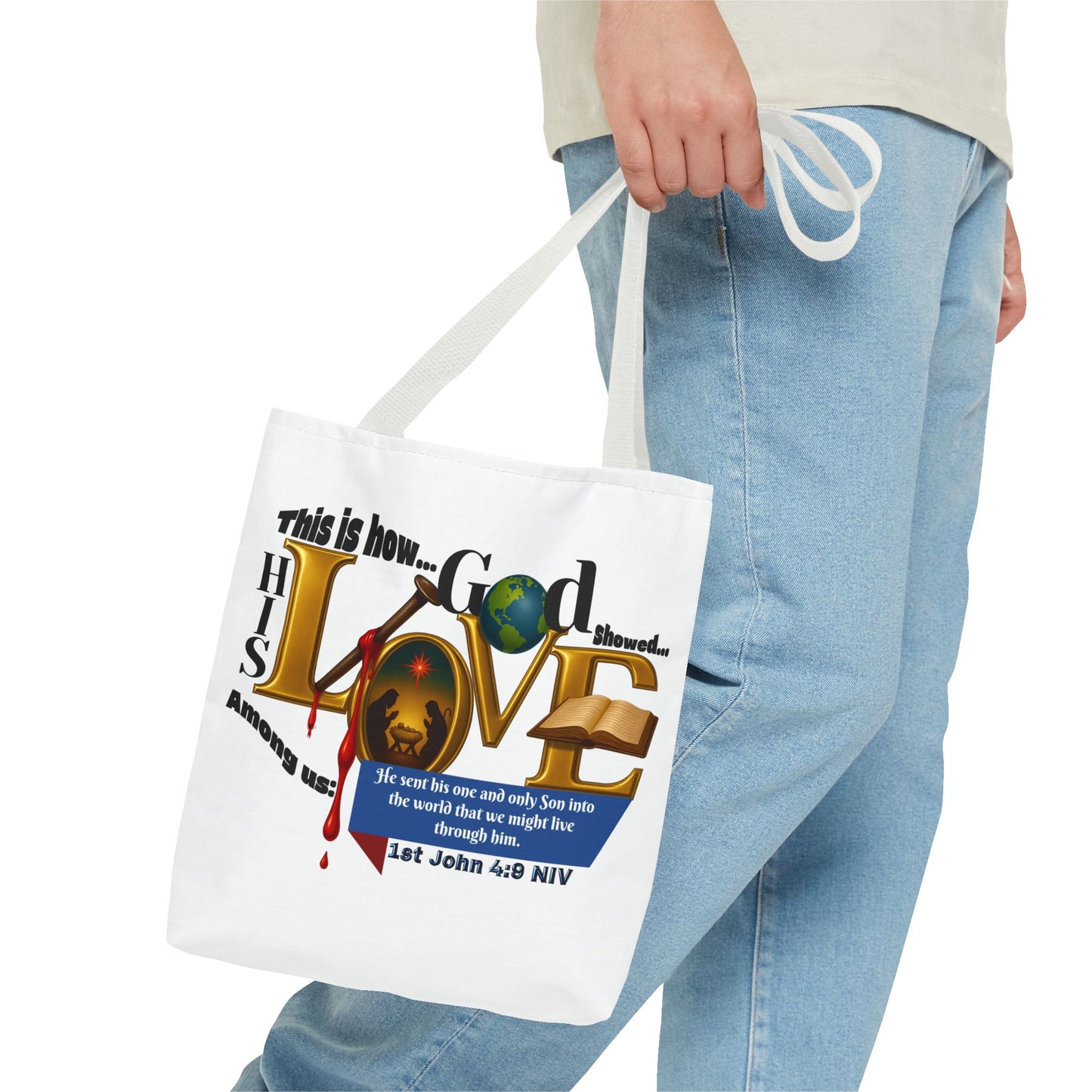 1st John 4:9 Faith-Inspired Tote Bag, Christian Gift, Religious Tote, Bible Verse Bag, Everyday Use, Church Accessory