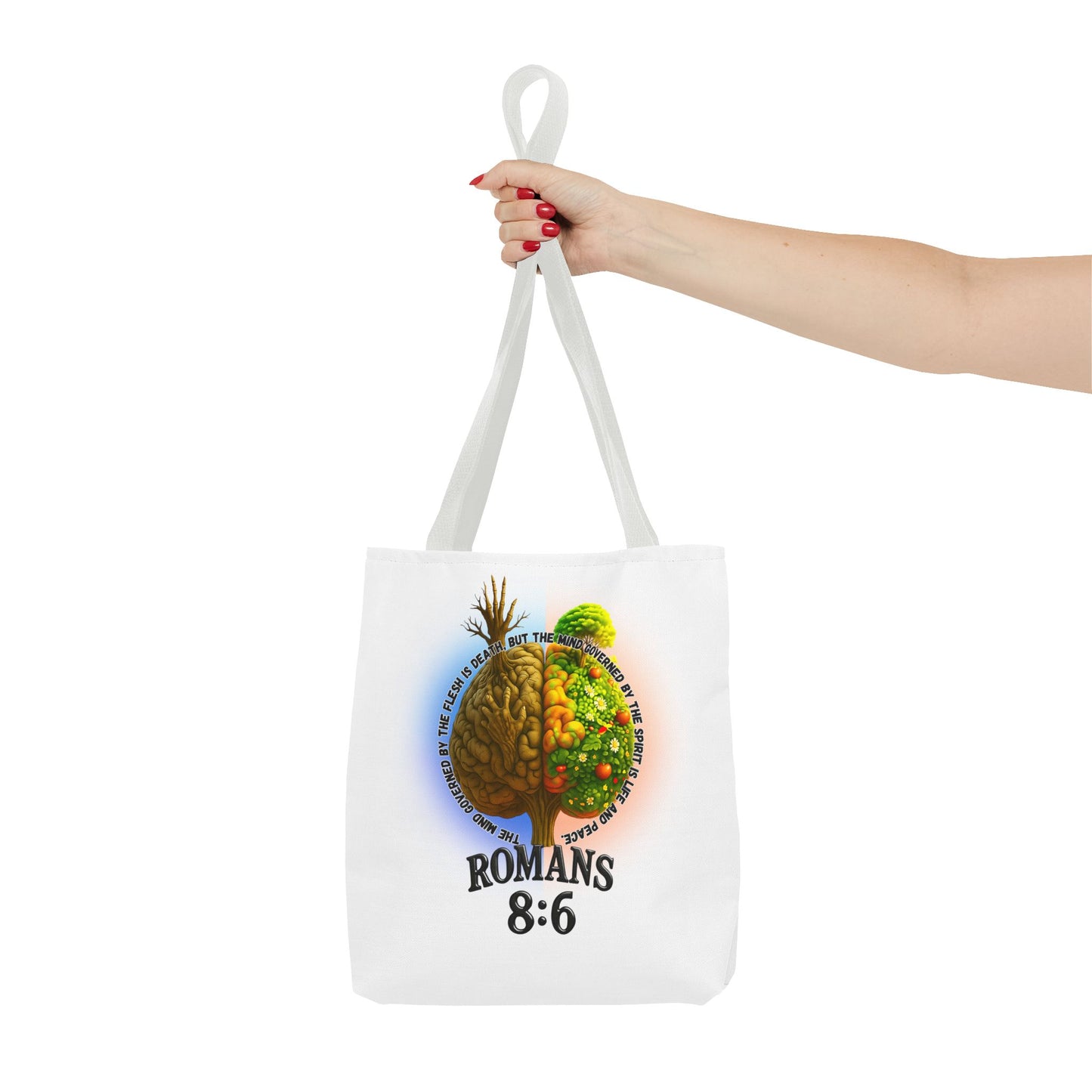 Romans 8:6 Inspirational Tote Bag, Motivational Shopping Bag, Eco-Friendly Tote, Faith-Based Gift, Positive Message Carrier