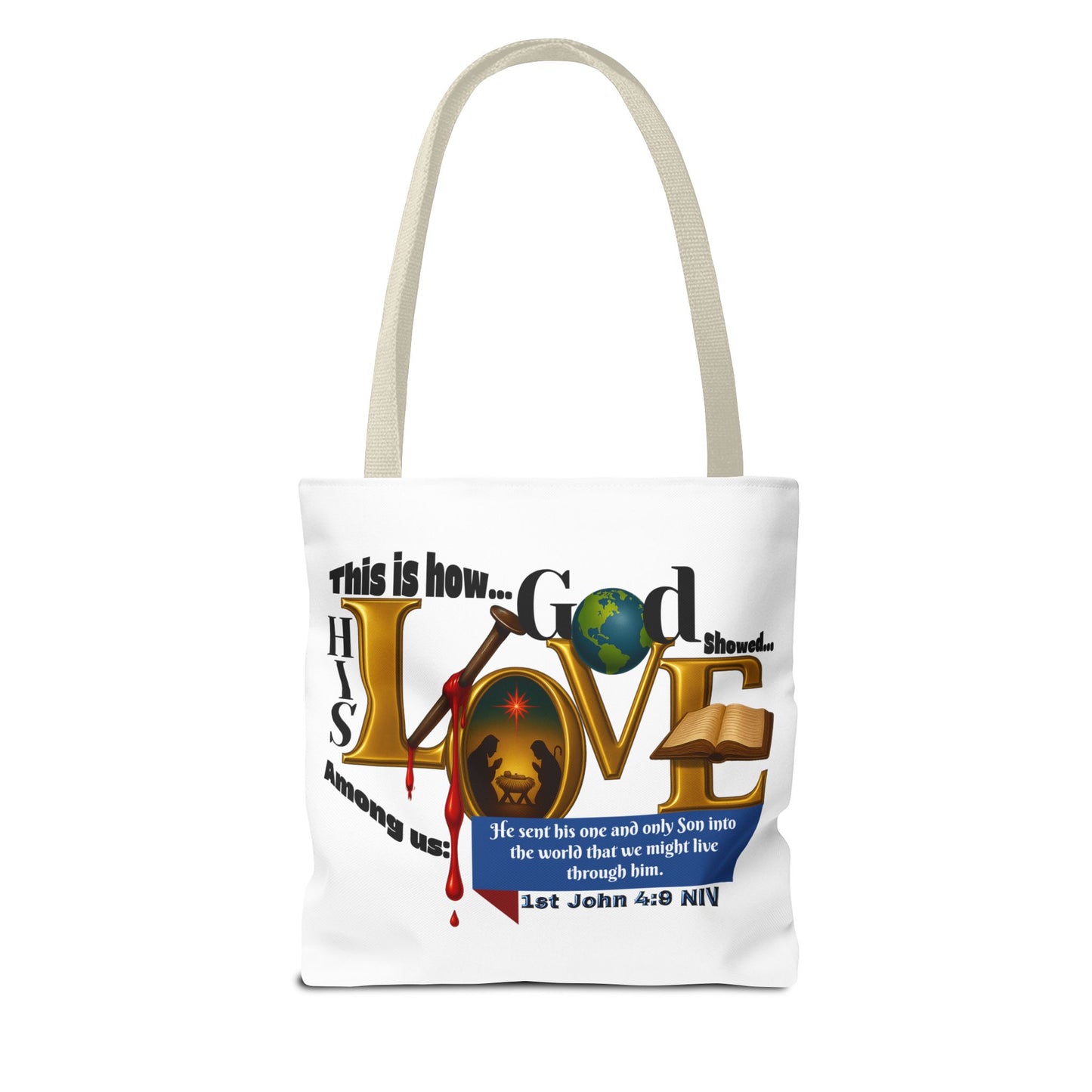 1st John 4:9 Faith-Inspired Tote Bag, Christian Gift, Religious Tote, Bible Verse Bag, Everyday Use, Church Accessory