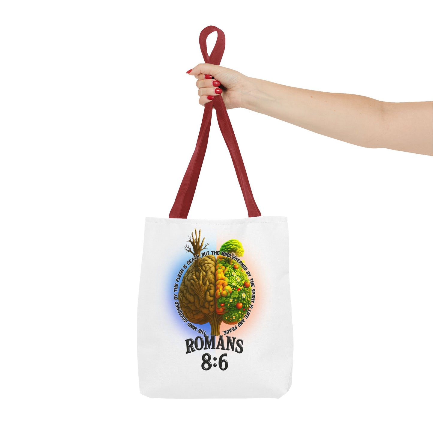 Romans 8:6 Inspirational Tote Bag, Motivational Shopping Bag, Eco-Friendly Tote, Faith-Based Gift, Positive Message Carrier