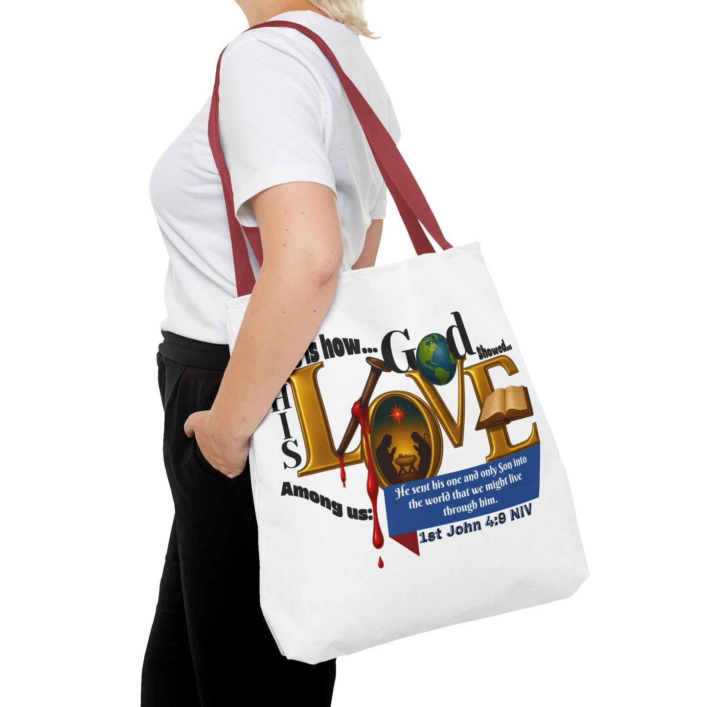 1st John 4:9 Faith-Inspired Tote Bag, Christian Gift, Religious Tote, Bible Verse Bag, Everyday Use, Church Accessory