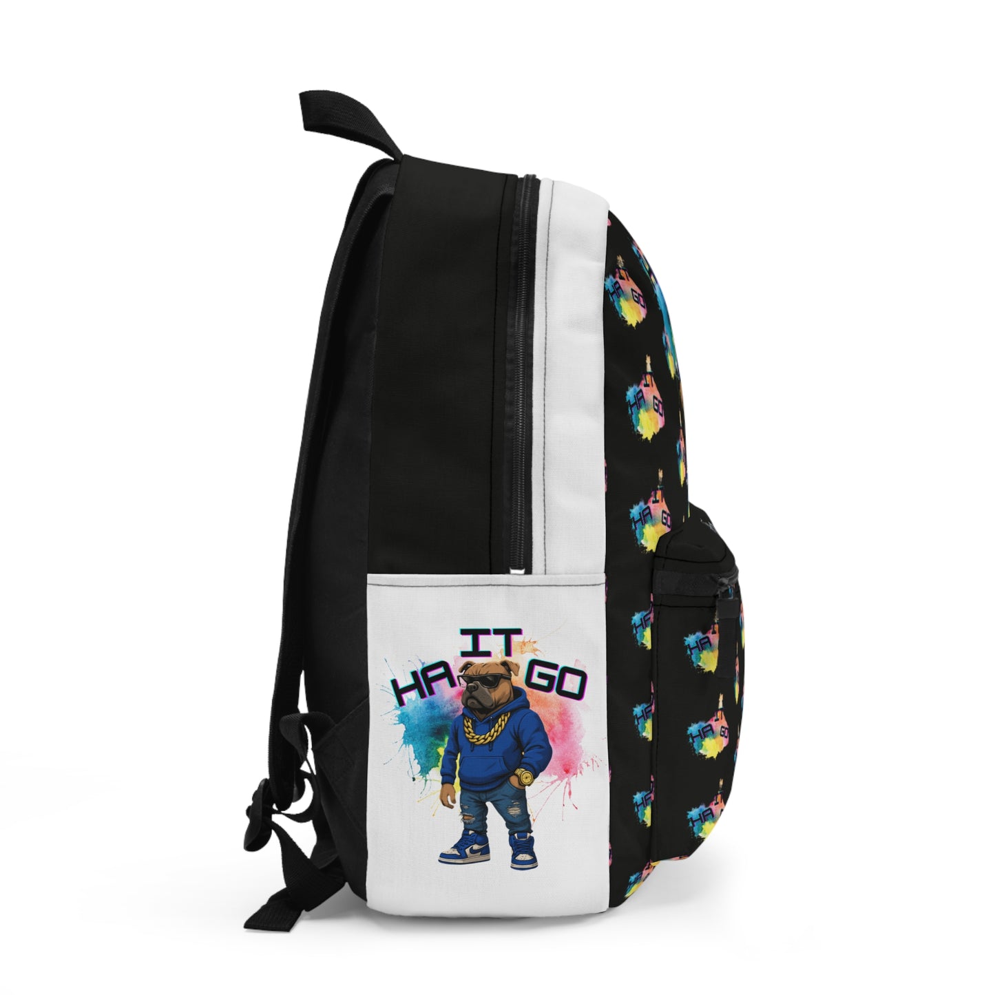 Ha It Go Black Trendy Graphic Backpack for Students, Cool School Bag, Skateboarding Inspired, Fun Back-to-School Essentials, Gifts for Teens